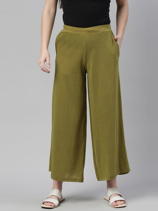Souchii Olive Green Knitted Ethnic Palazzos