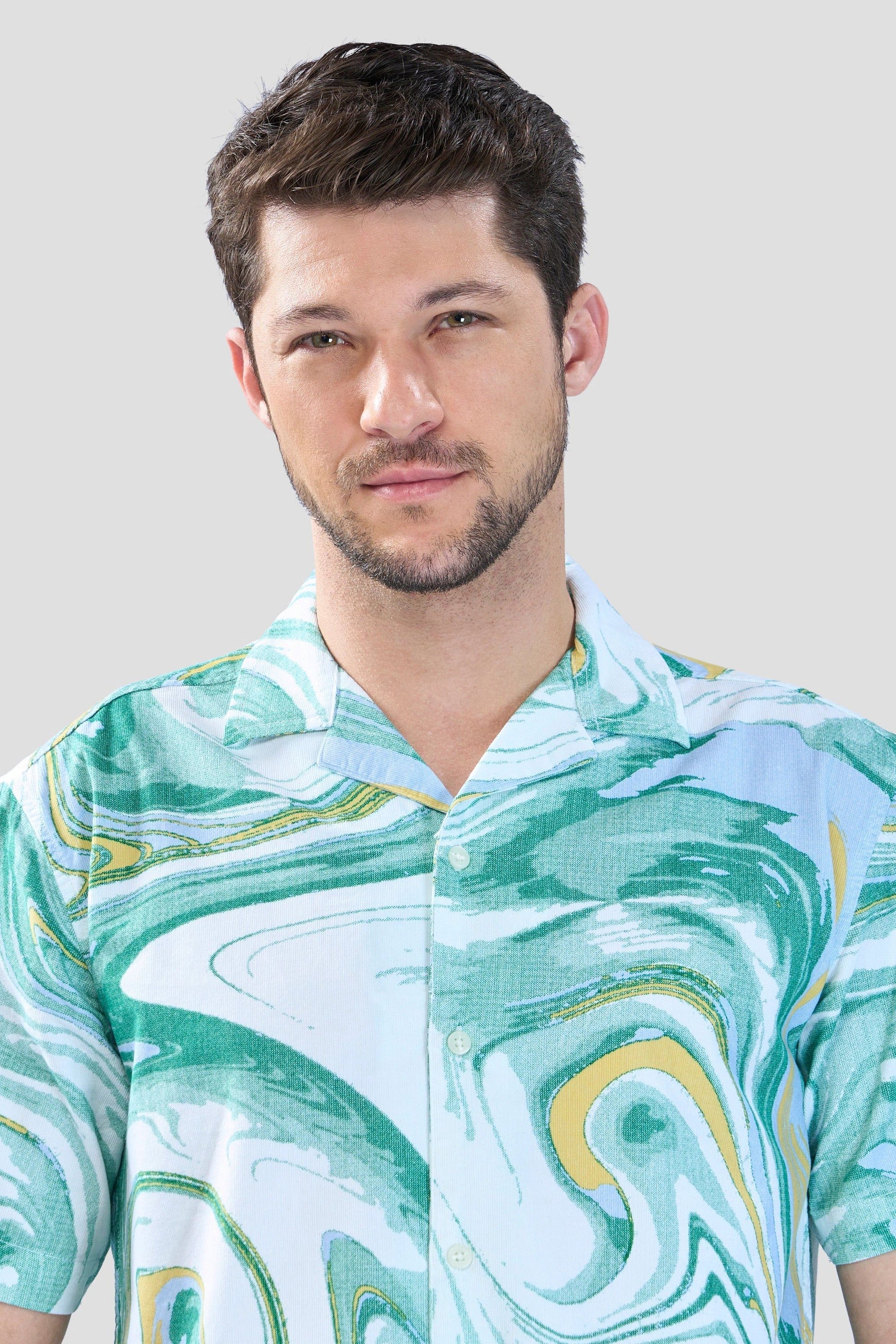 Xkind Green Fine Cord Drop Shoulder Printed Relaxed Fit Shirt  Grab2Buy Xkind Grab2Buy