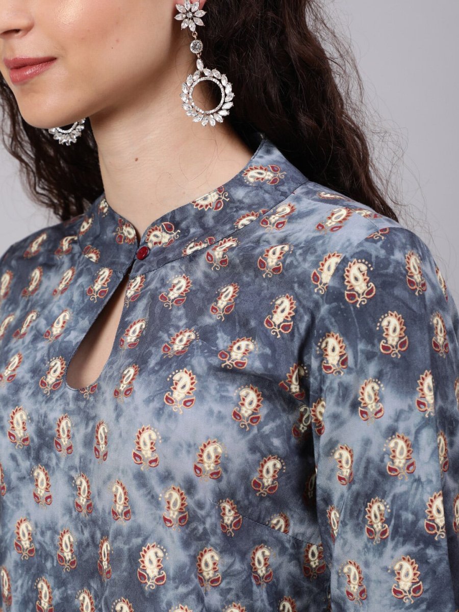 Aks Ethnic Motifs Printed Keyhole Neck Straight Kurta