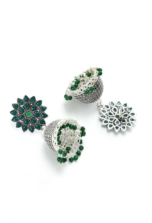 Mominos Fashion Joharkamal Kundan work Jhumka with Green Beads - Grab2buy
