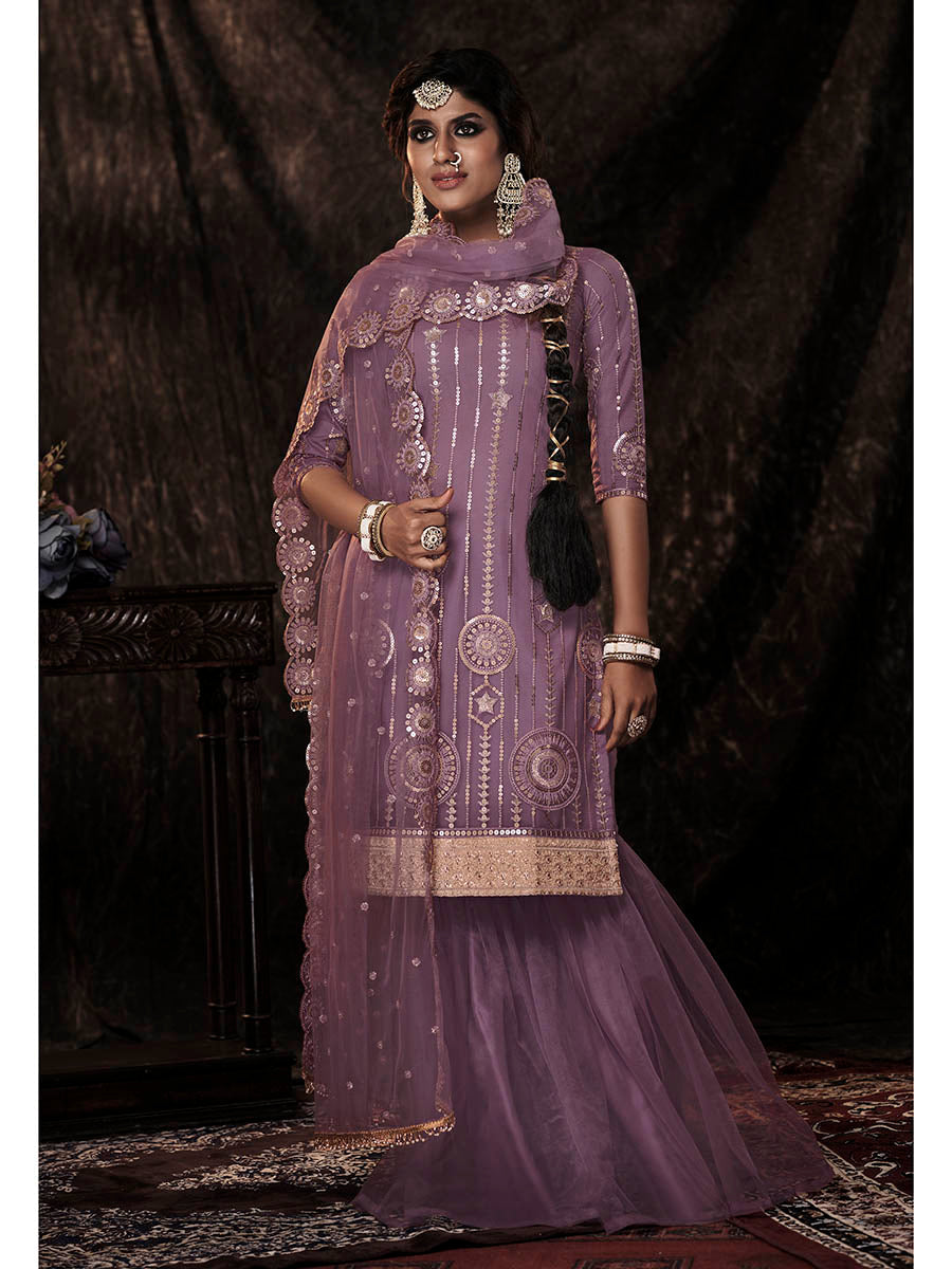 Myra Onion Net Embroidered Sharara Suit 