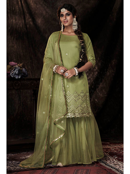 Myra Parrot Net Embroidered Sharara Suit 