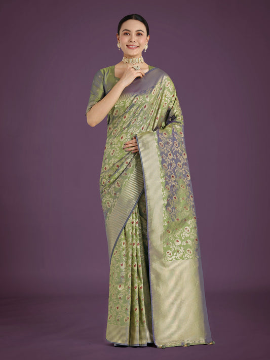 Monjolika Fashion Banarasi Silk Olive Zaal Pattern Traditional Saree | Swadesiicart