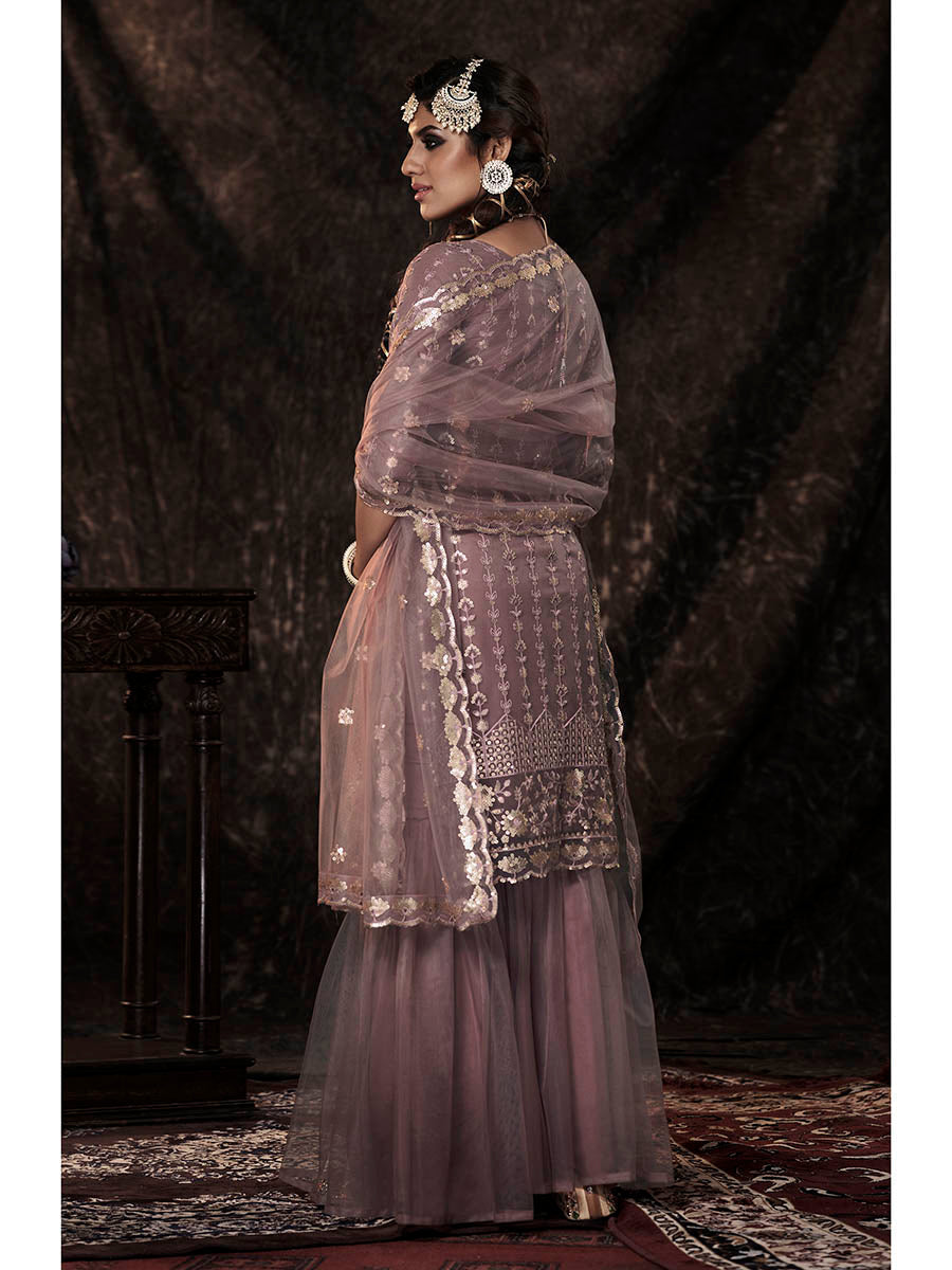 Myra Lilac Net Embroidered Sharara Suit 