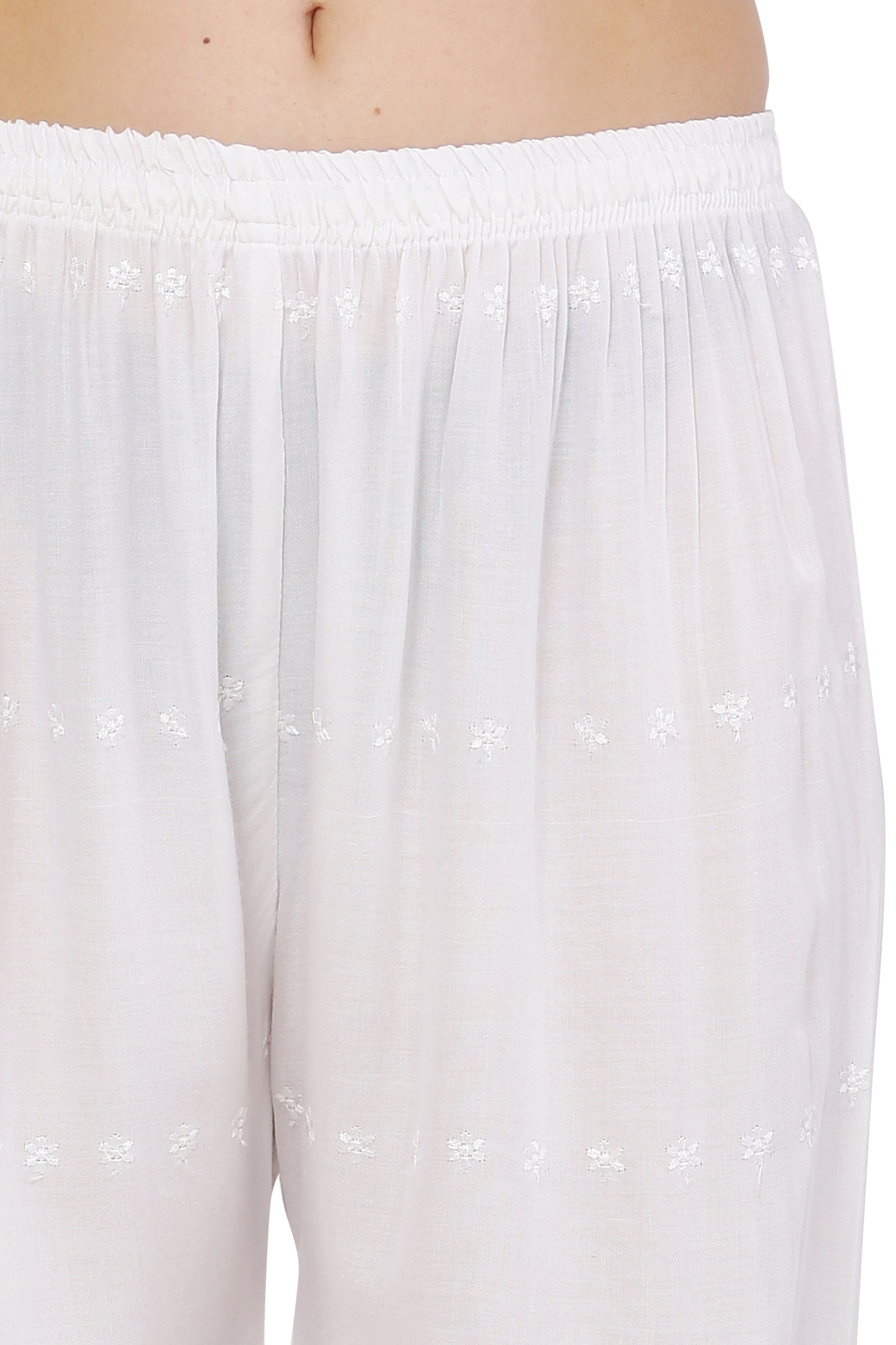PAVONINE White Color Half Schiffli Chikankari Cotton Fabric Sharara For Women