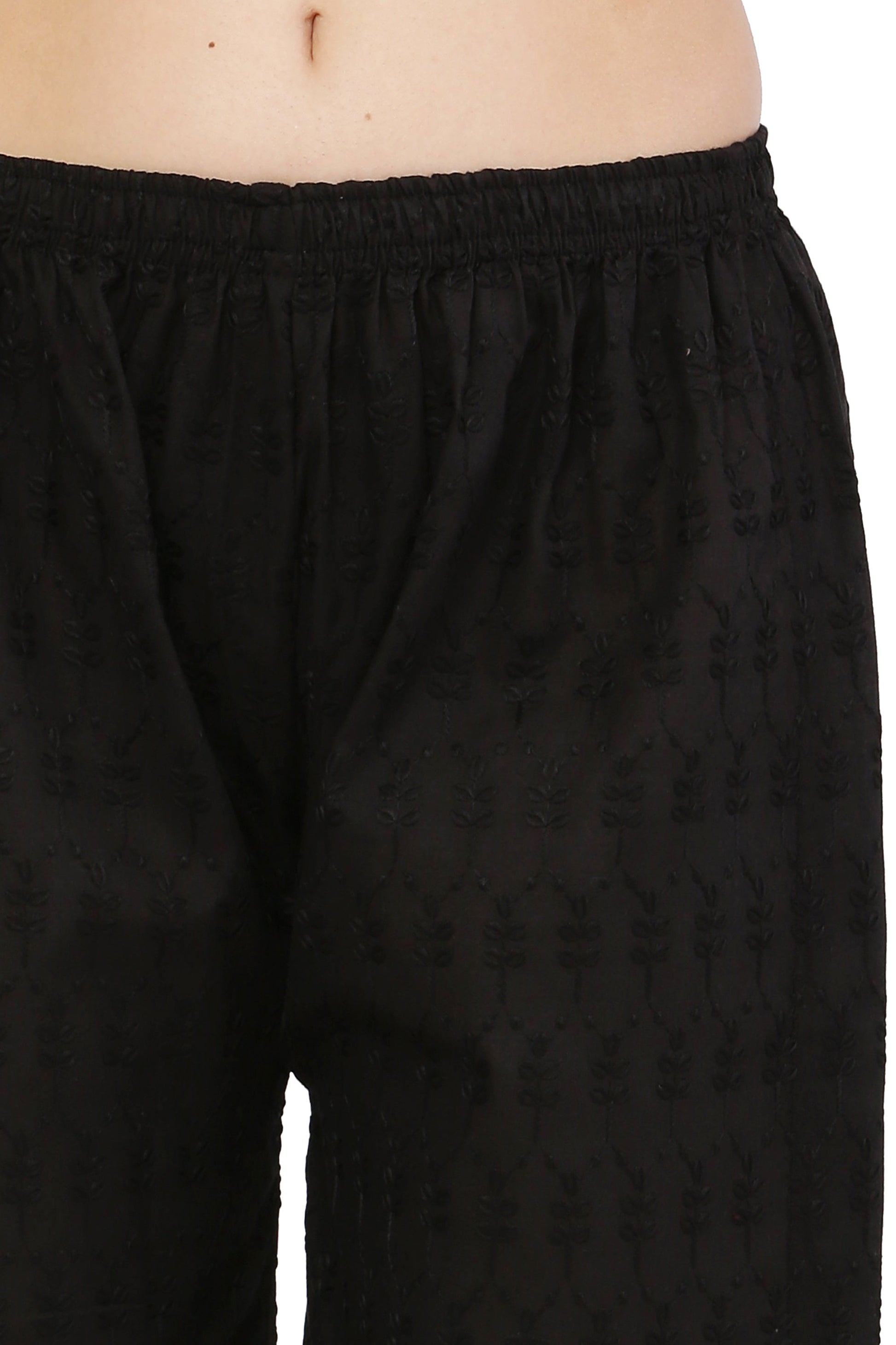 PAVONINE Black Color Half Schiffli Chikankari Cotton Fabric Sharara For Women