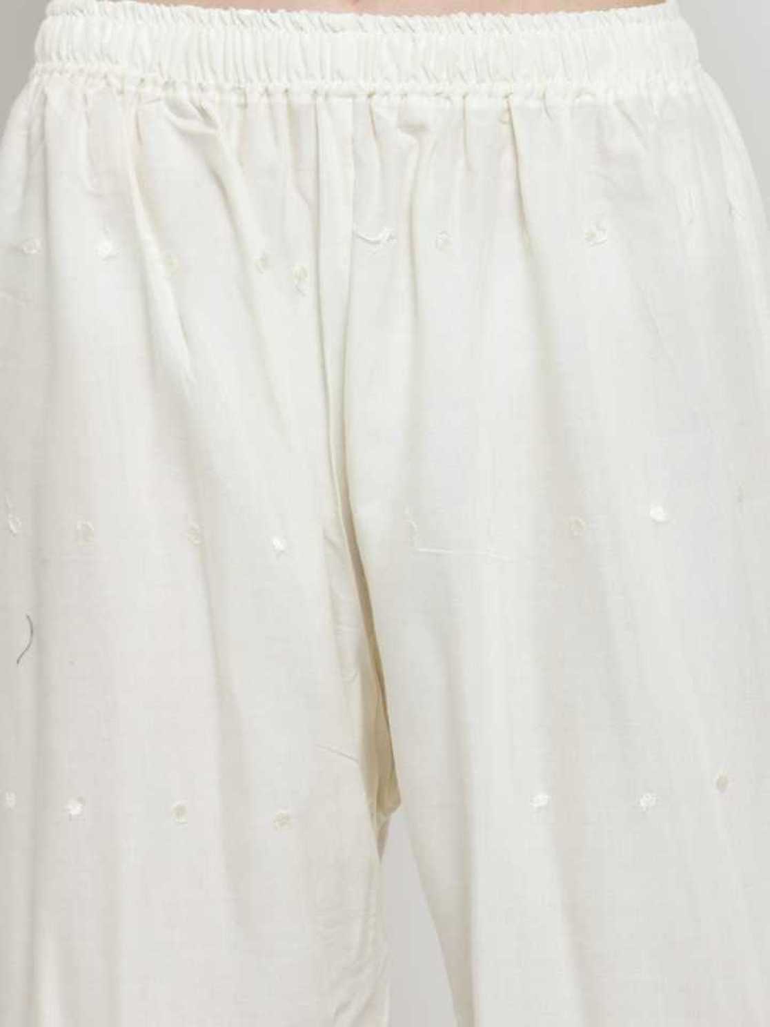 PAVONINE Off-White Color Half Schiffli Chikankari Cotton Fabric Sharara For Women