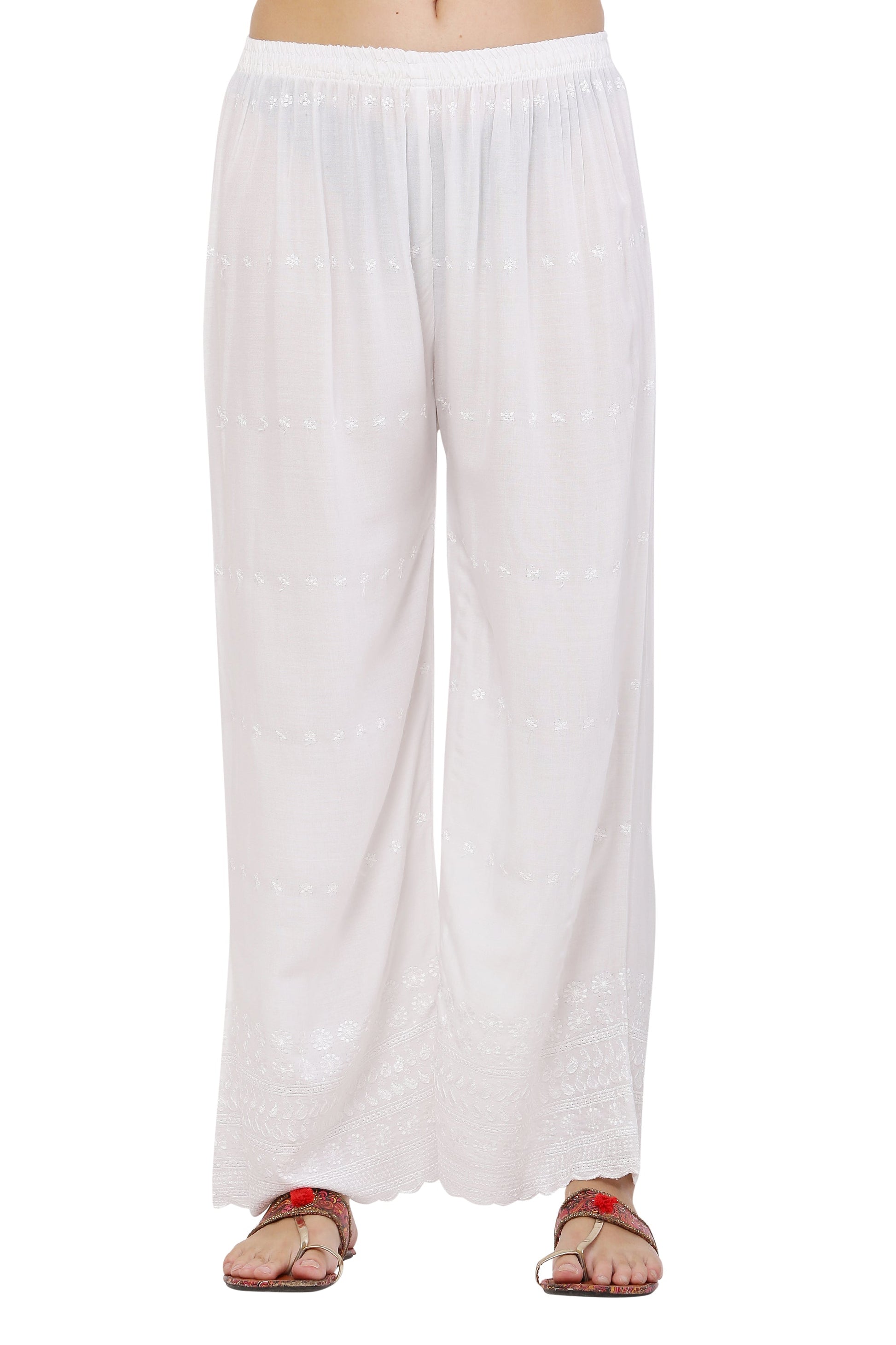 PAVONINE White Color Half Schiffli Chikankari Cotton Fabric Sharara For Women