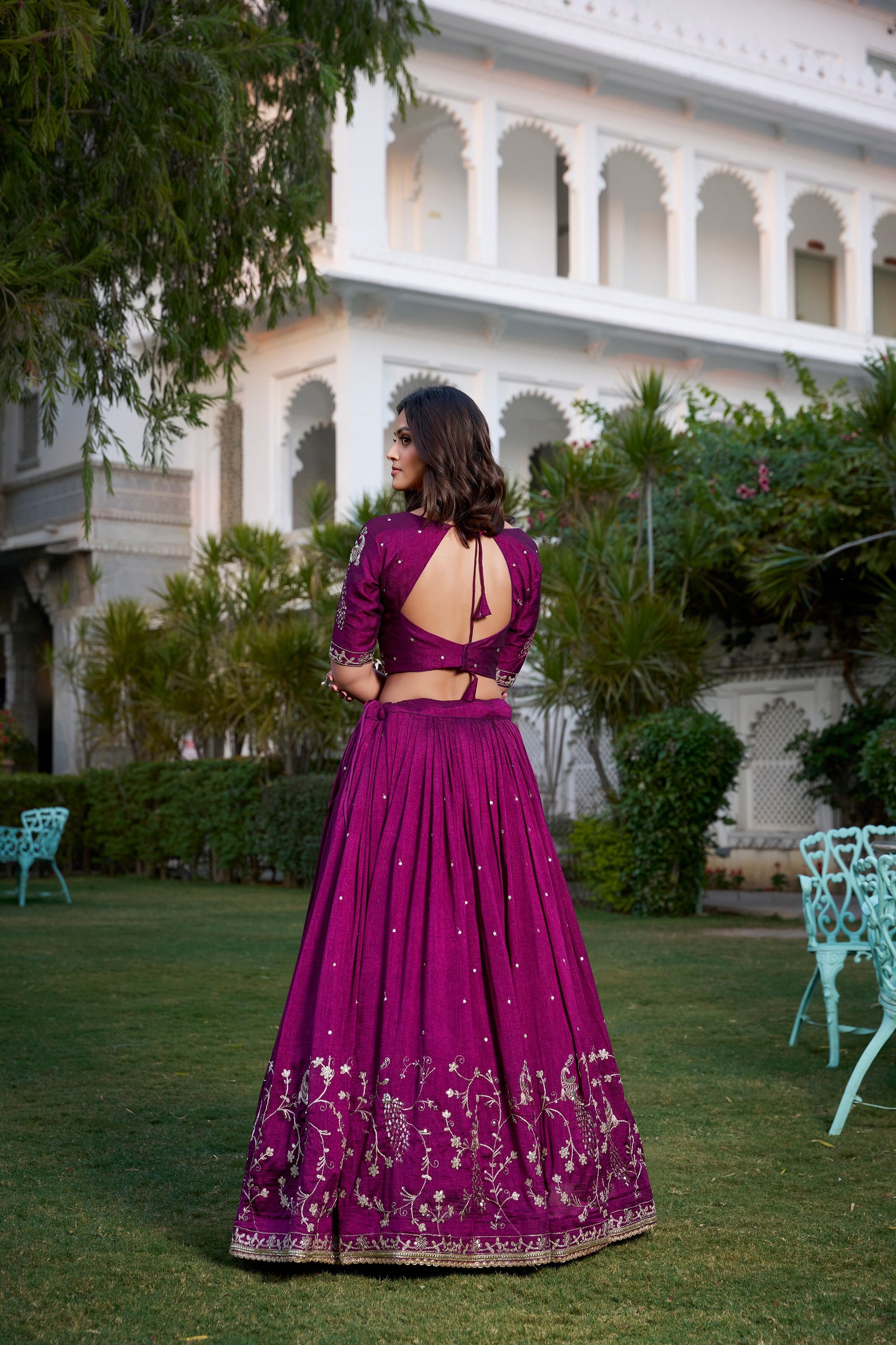 Lorenvalley Purple Vichitra Silk Sequins and Thread Embroidery Work With Lace Border Lehenga Choli 