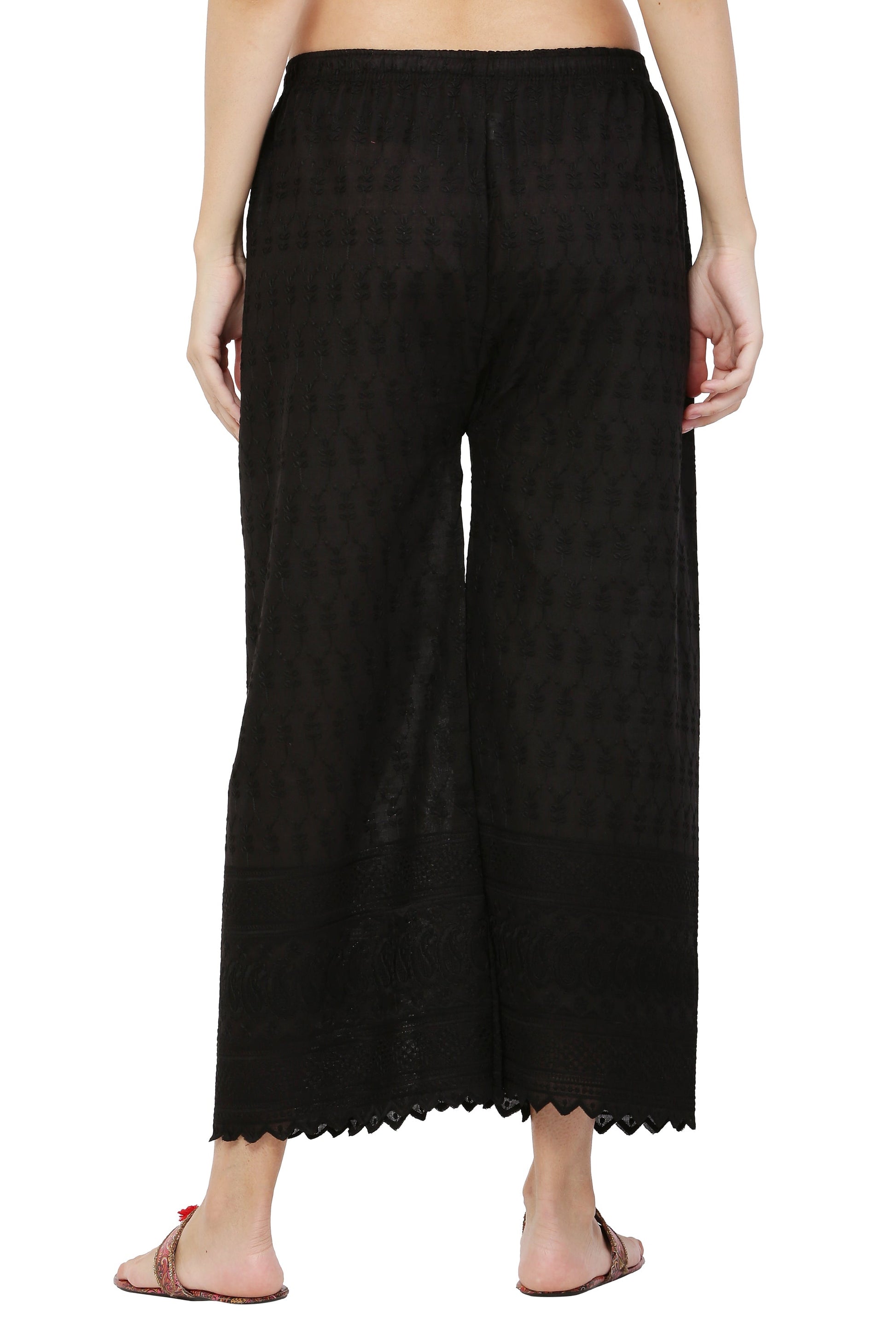 PAVONINE Black Color Full Chikankari Cotton Fabric Palazzo For Women