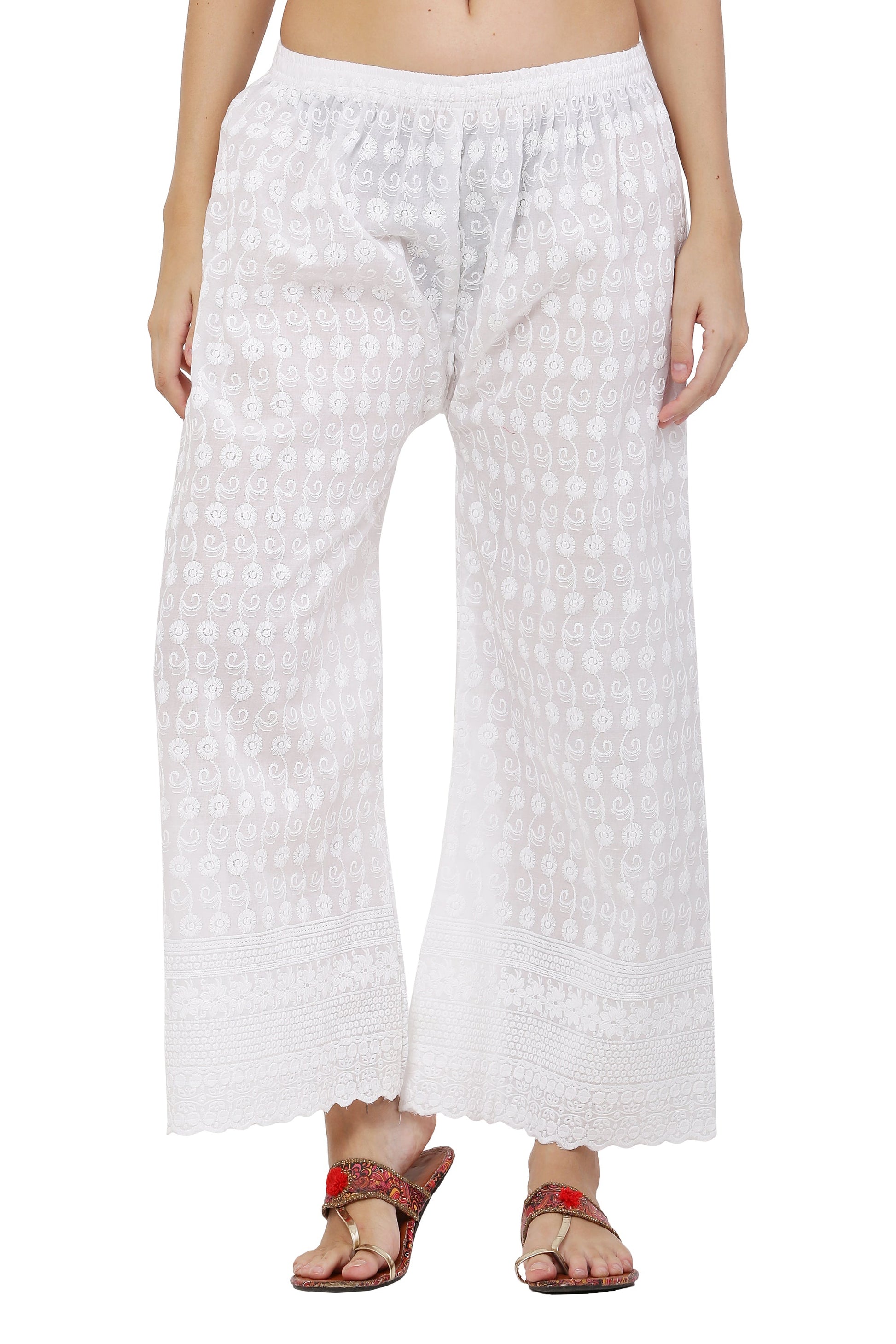 PAVONINE White Color Full Chikankari Cotton Fabric Sharara For Women