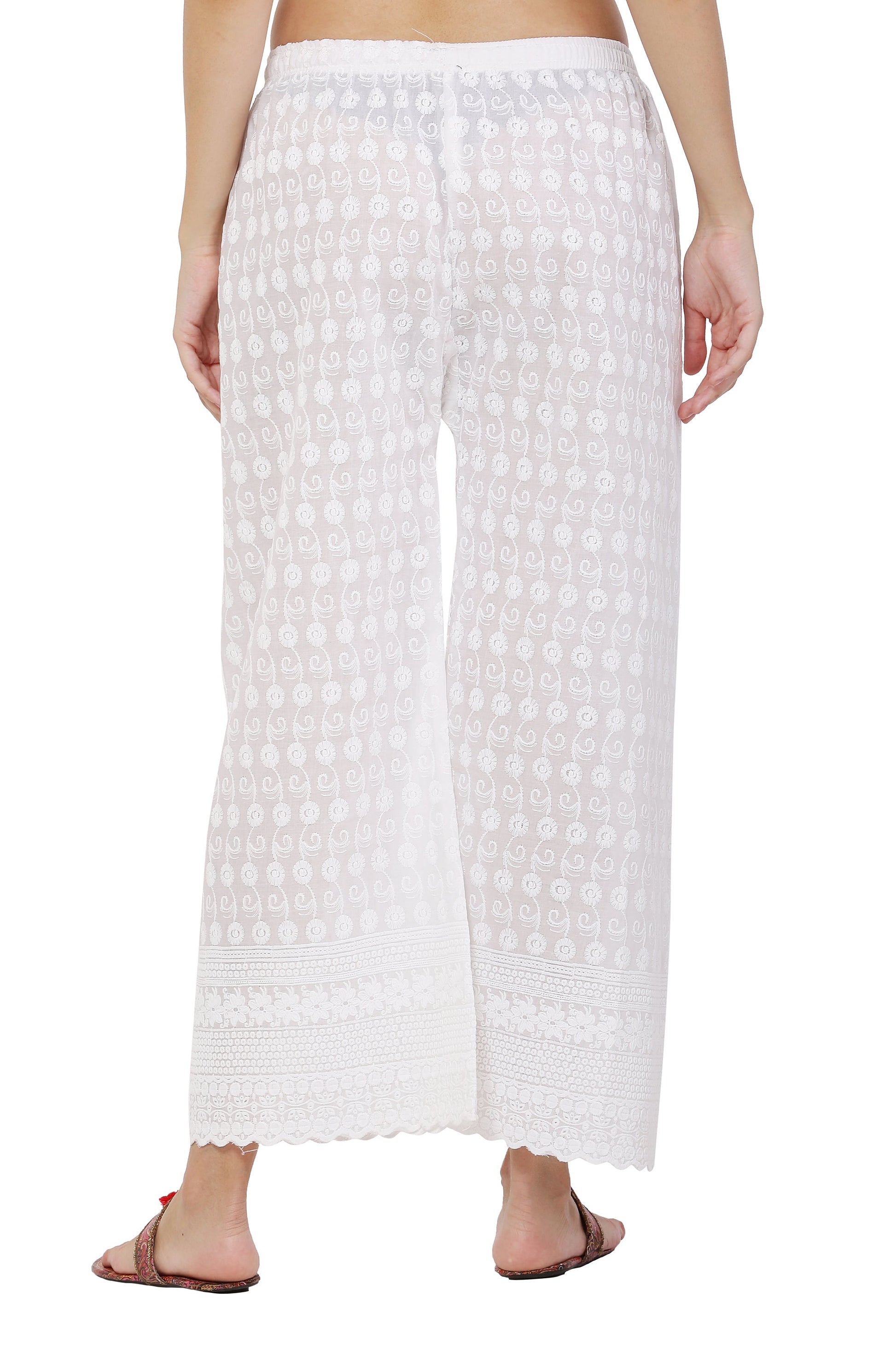 PAVONINE White Color Full Chikankari Cotton Fabric Sharara For Women