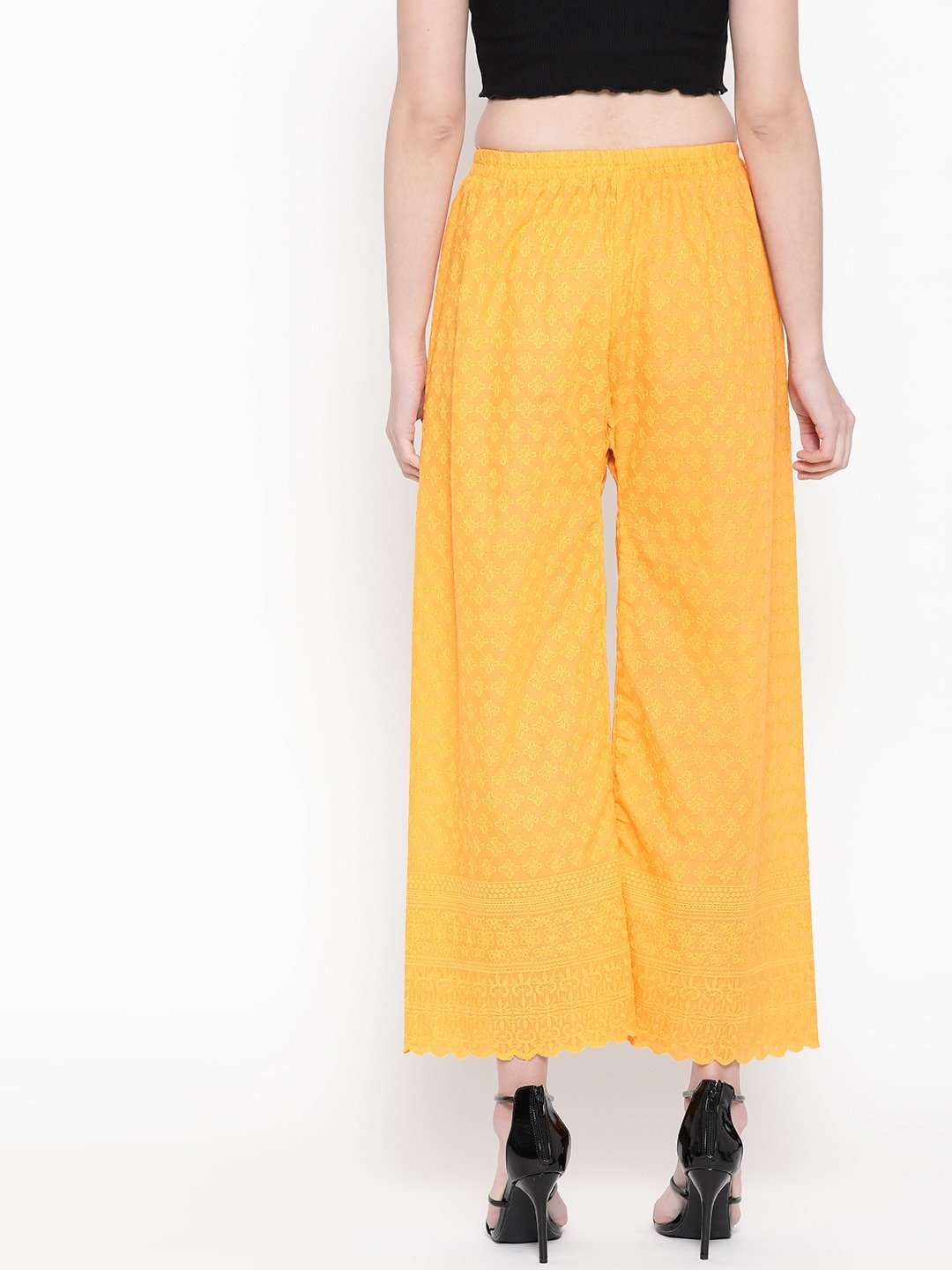 PAVONINE Yellow Color Full Chikankari Cotton Fabric Palazzo For Women