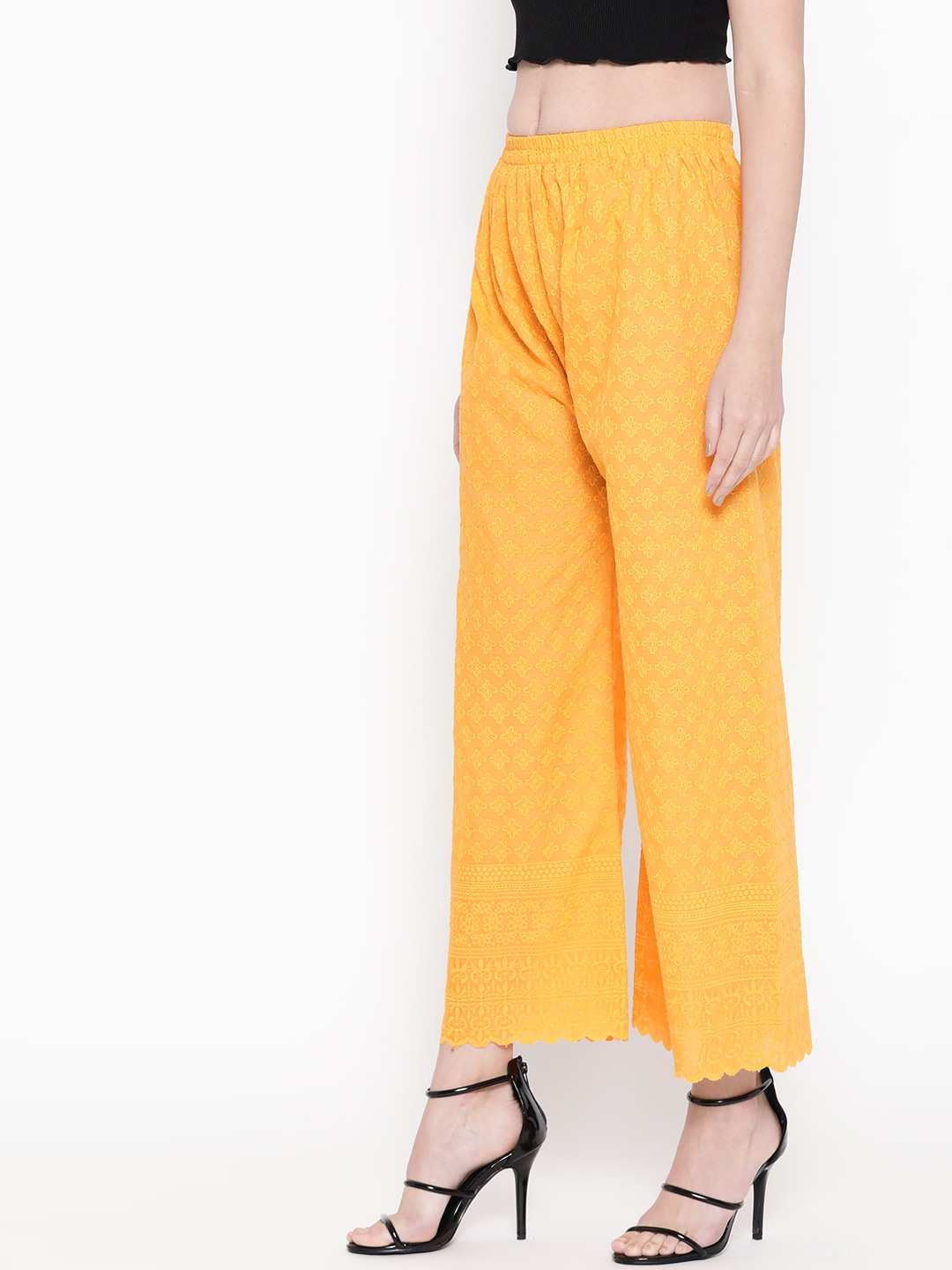 PAVONINE Yellow Color Full Chikankari Cotton Fabric Sharara For Women