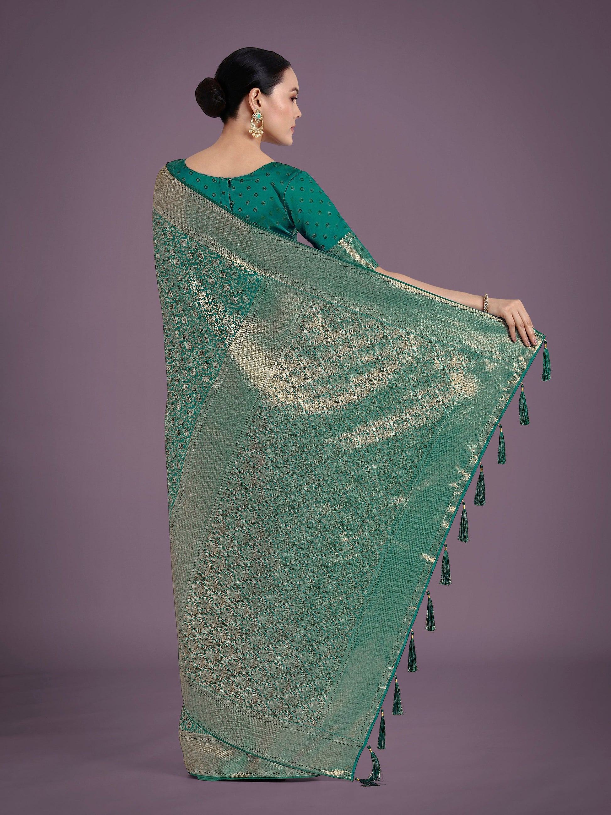 Monjolika Fashion Teal Color Baanrasi Satin Silk Saree for Wedding Functions