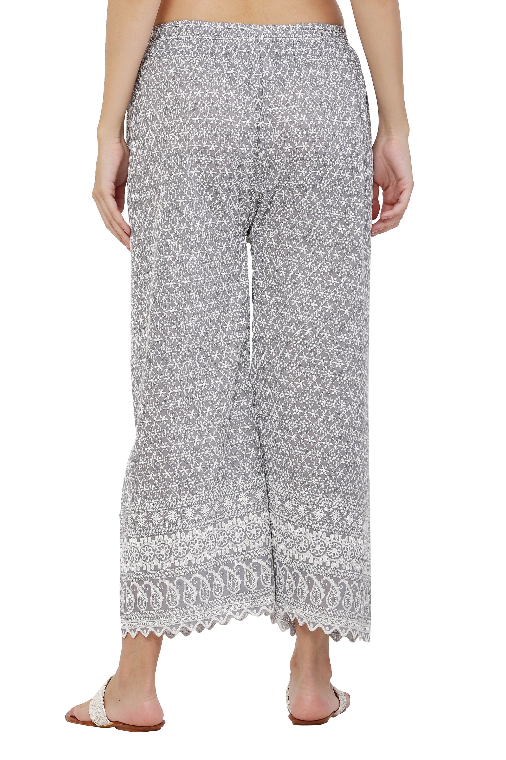 PAVONINE Grey Color Full Thread Chikankari Cotton Fabric Sharara For Women
