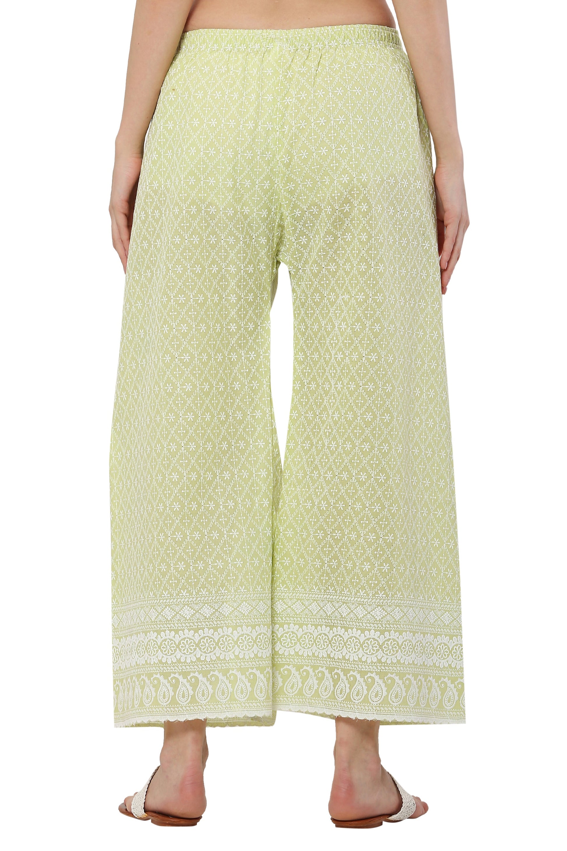 PAVONINE Lemon Color Full Thread Chikankari Cotton Fabric Sharara For Women