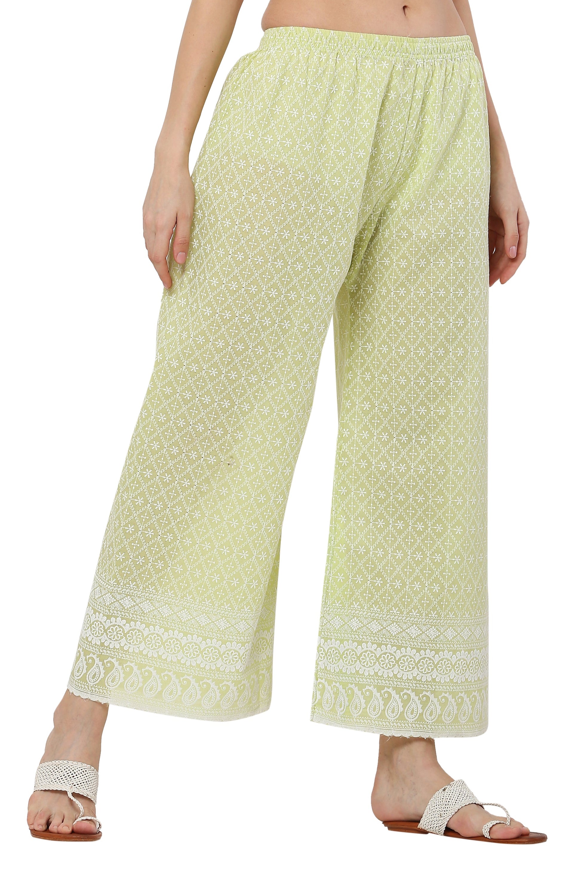 PAVONINE Lemon Color Full Thread Chikankari Cotton Fabric Sharara For Women