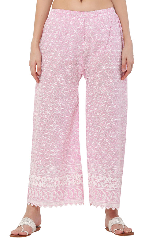 PAVONINE Pink Color Full Thread Chikankari Cotton Fabric Sharara For Women