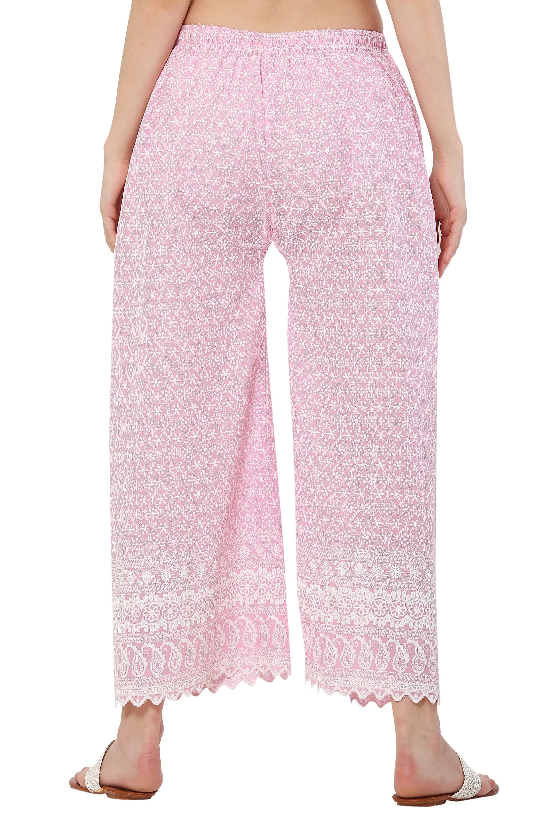 PAVONINE Pink Color Full Thread Chikankari Cotton Fabric Sharara For Women