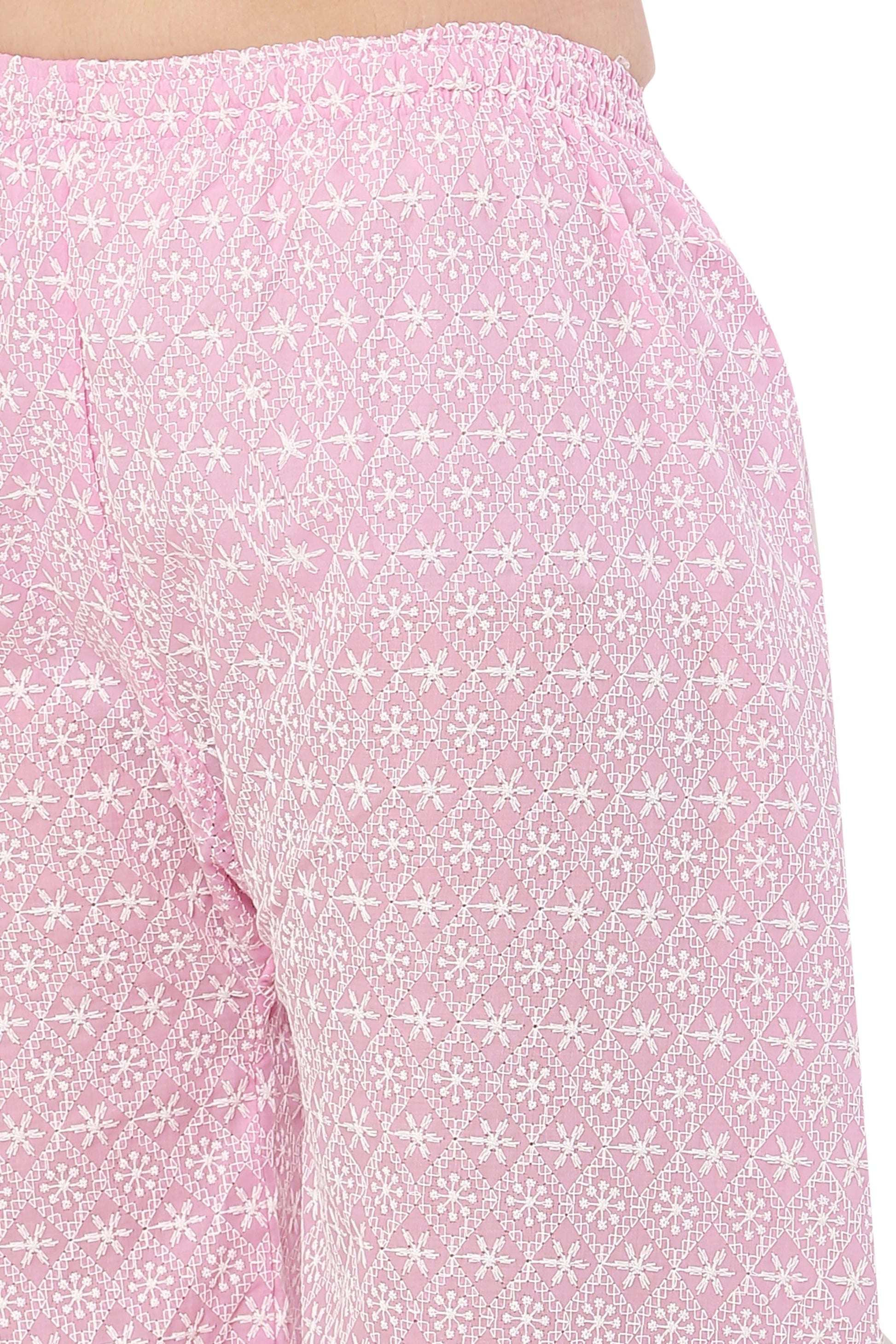 PAVONINE Pink Color Full Thread Chikankari Cotton Fabric Palazzo For Women