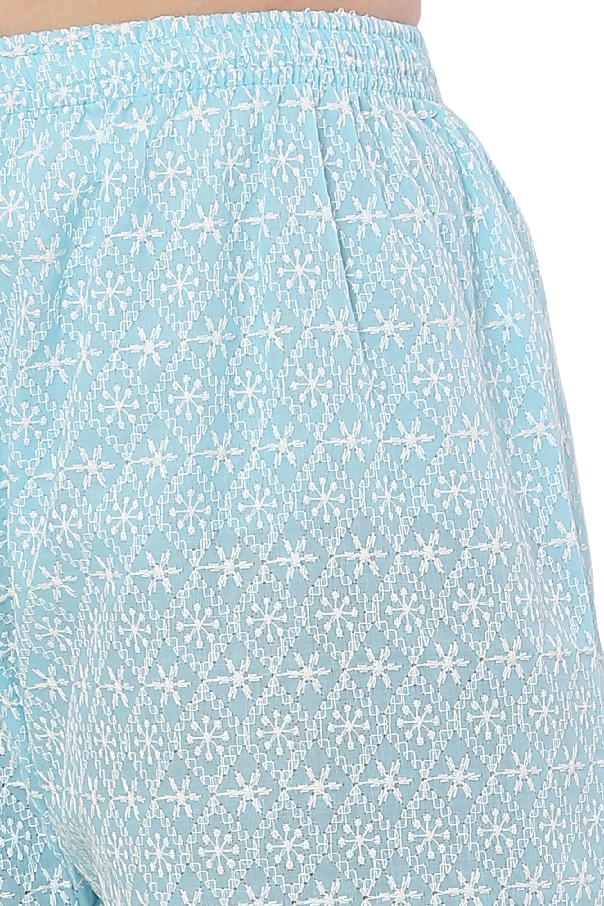 PAVONINE Rama Green Color Full Thread Chikankari Cotton Fabric Sharara For Women