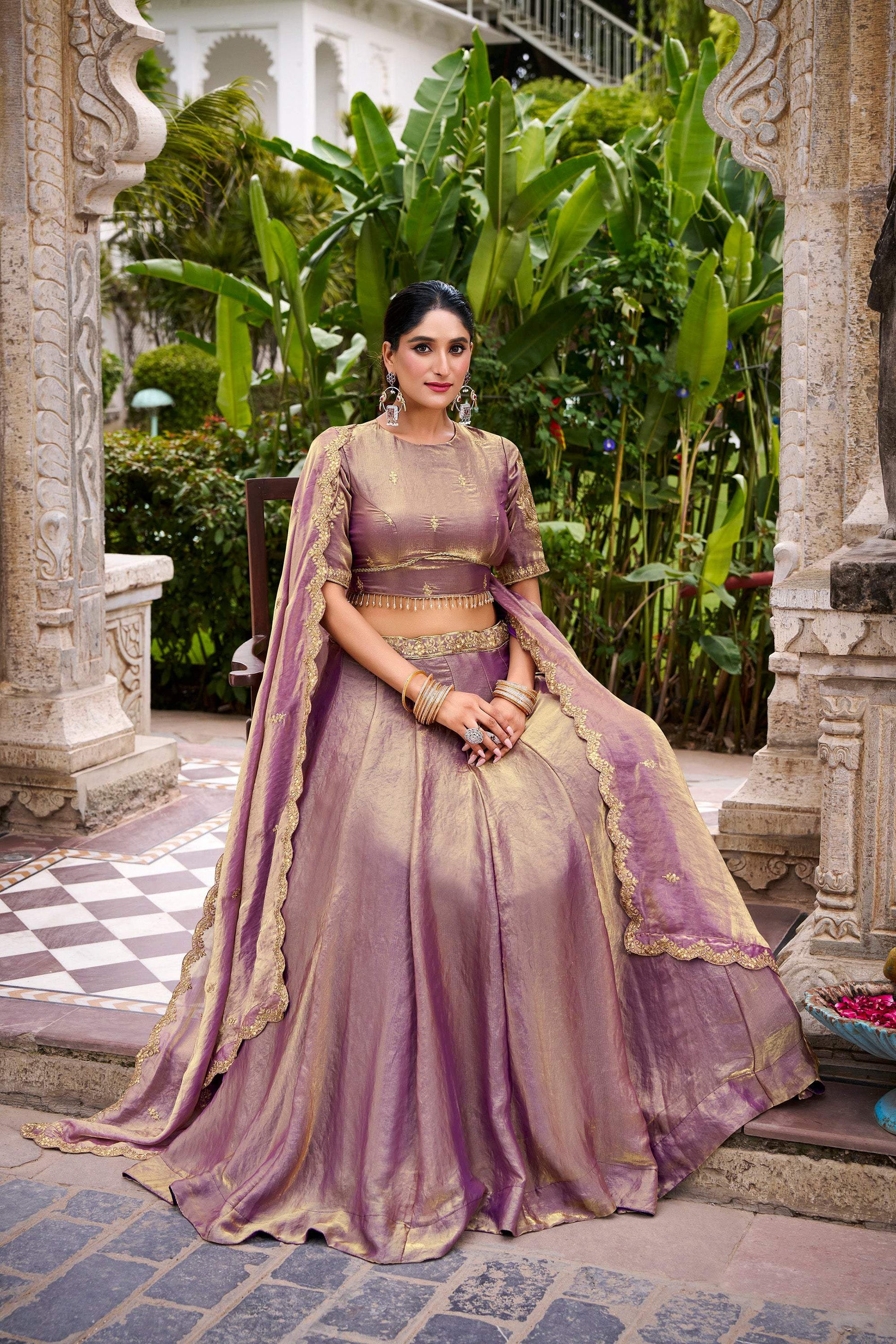 Lorenvalley Fashion Lavender Fendi Silk Sequins and Thread Embroidery Work Belt Lehenga Choli with Dupatta 