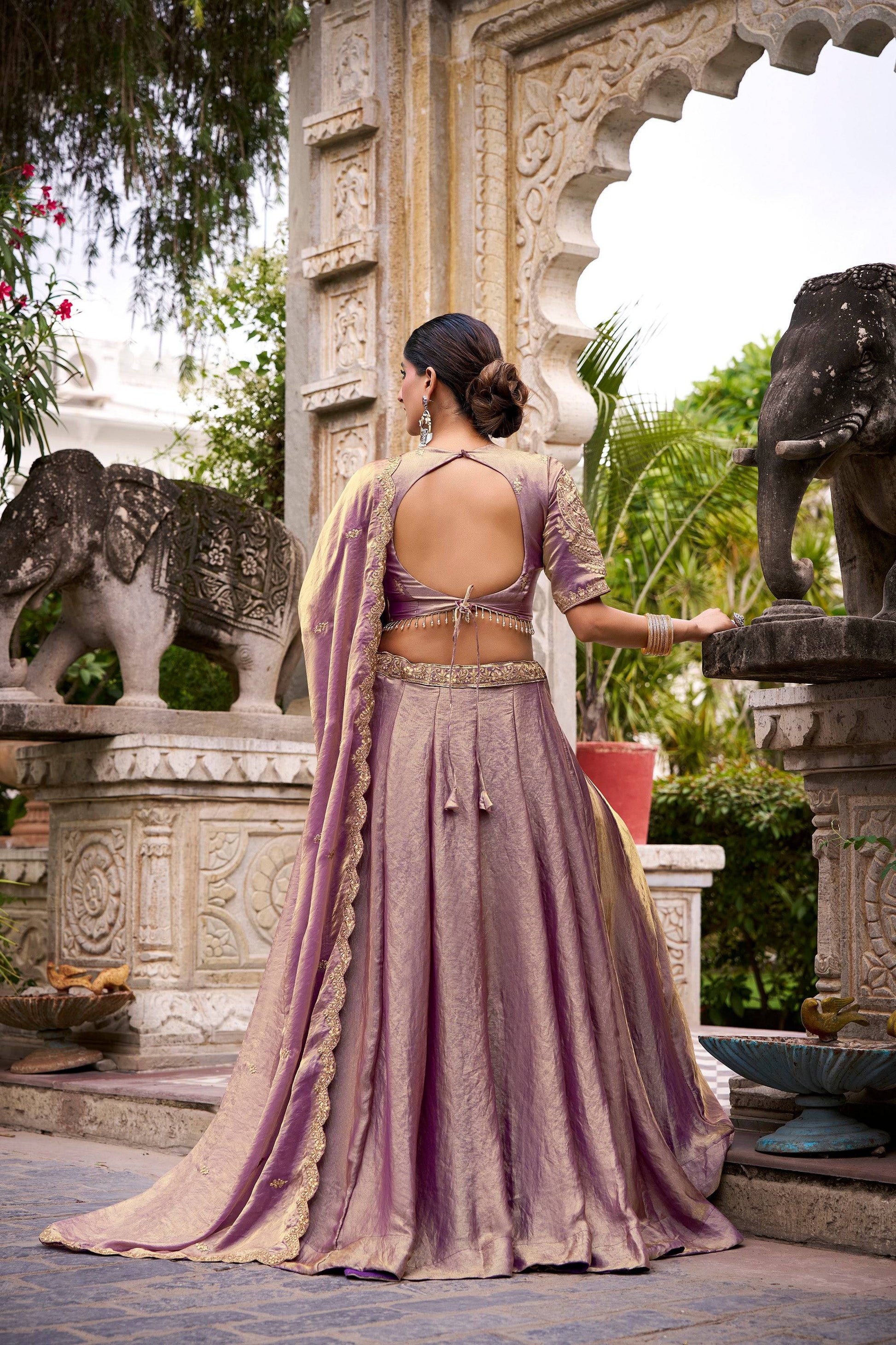 Lorenvalley Fashion Lavender Fendi Silk Sequins and Thread Embroidery Work Belt Lehenga Choli with Dupatta 
