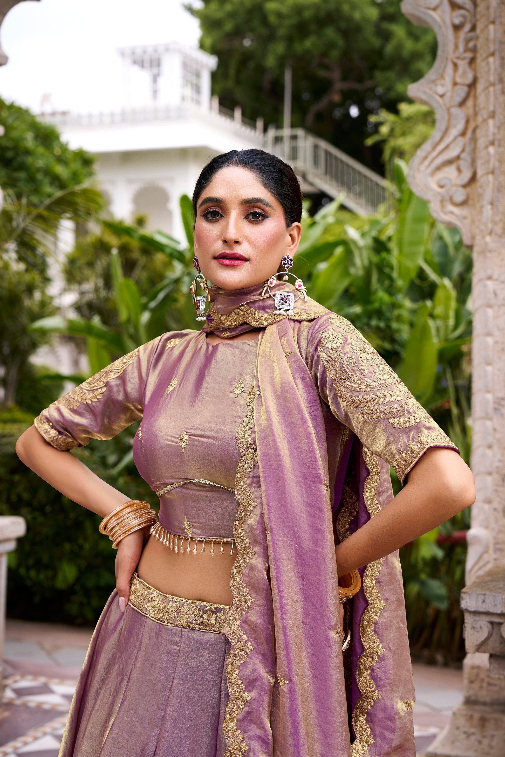 Lorenvalley Fashion Lavender Fendi Silk Sequins and Thread Embroidery Work Belt Lehenga Choli with Dupatta 
