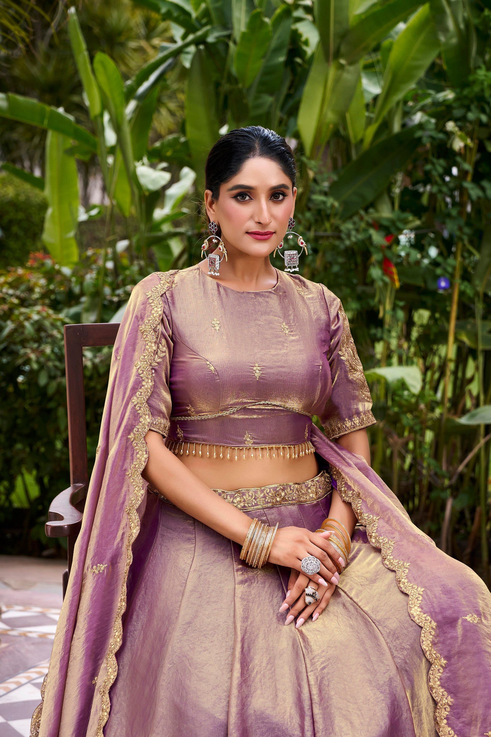 Lorenvalley Fashion Lavender Fendi Silk Sequins and Thread Embroidery Work Belt Lehenga Choli with Dupatta 