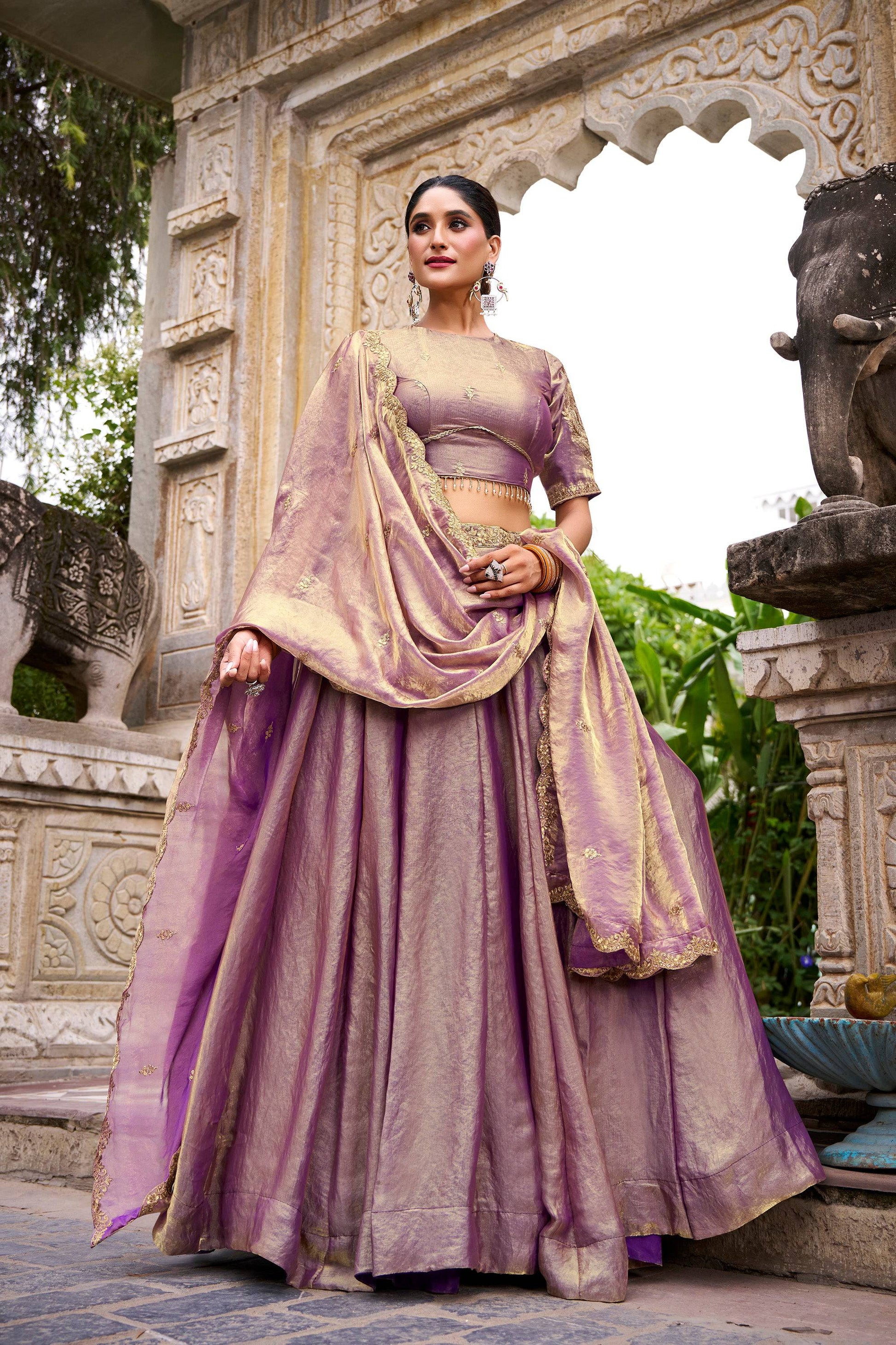 Lorenvalley Fashion Lavender Fendi Silk Sequins and Thread Embroidery Work Belt Lehenga Choli with Dupatta 