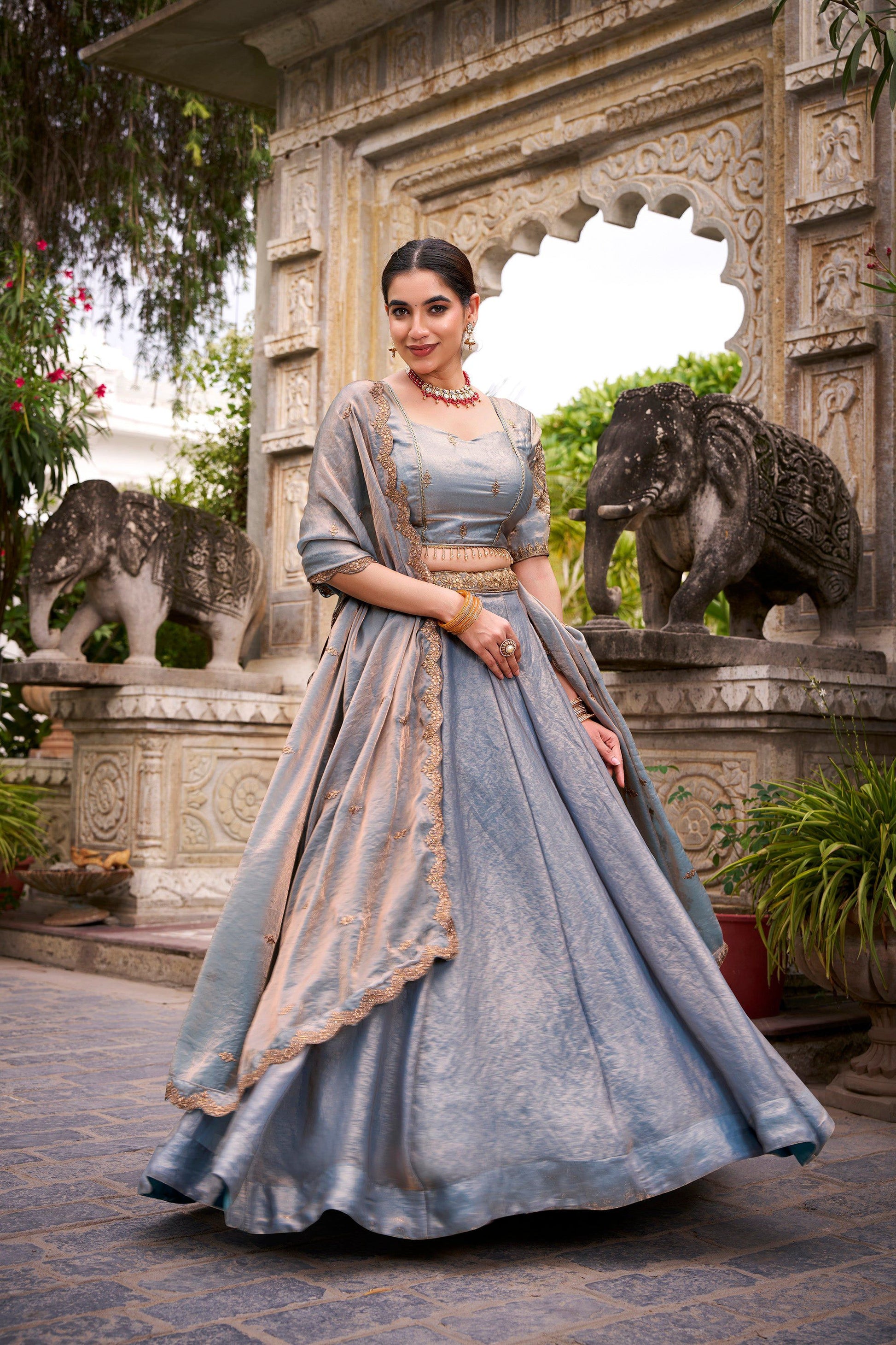 Lorenvalley Fashion Skyblue Fendi Silk Sequins and Thread Embroidery Work Belt Lehenga Choli with Dupatta 