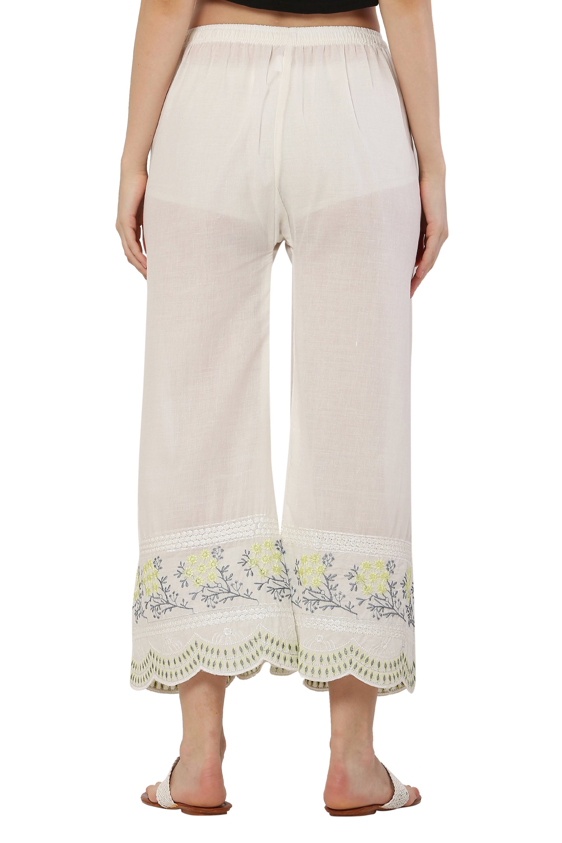 PAVONINE Lemon Color Hem Half Chikankari Cotton Fabric Sharara For Women