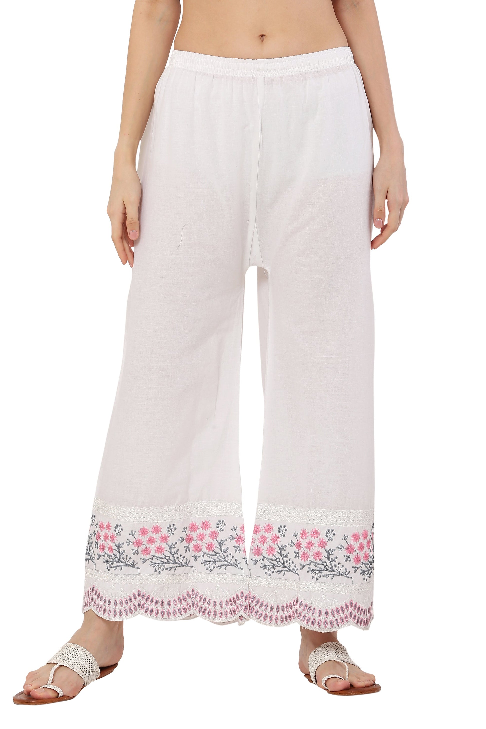 PAVONINE Rani Color Hem Half Chikankari Cotton Fabric Sharara For Women