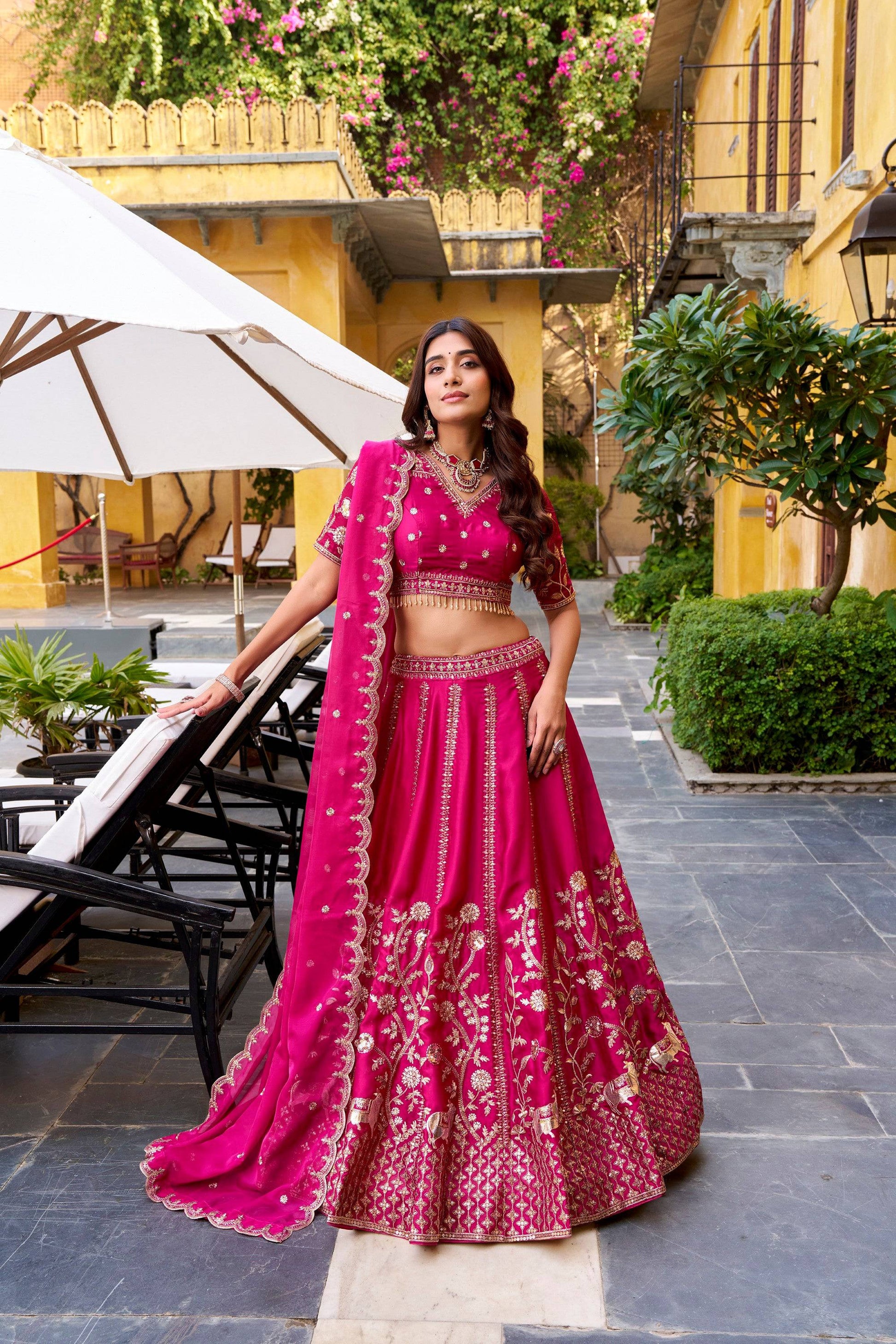 Lorenvalley Fashion Ranipink Natural Silk Sequins and Thread Embroidery Work Lehenga Choli with Dupatta
