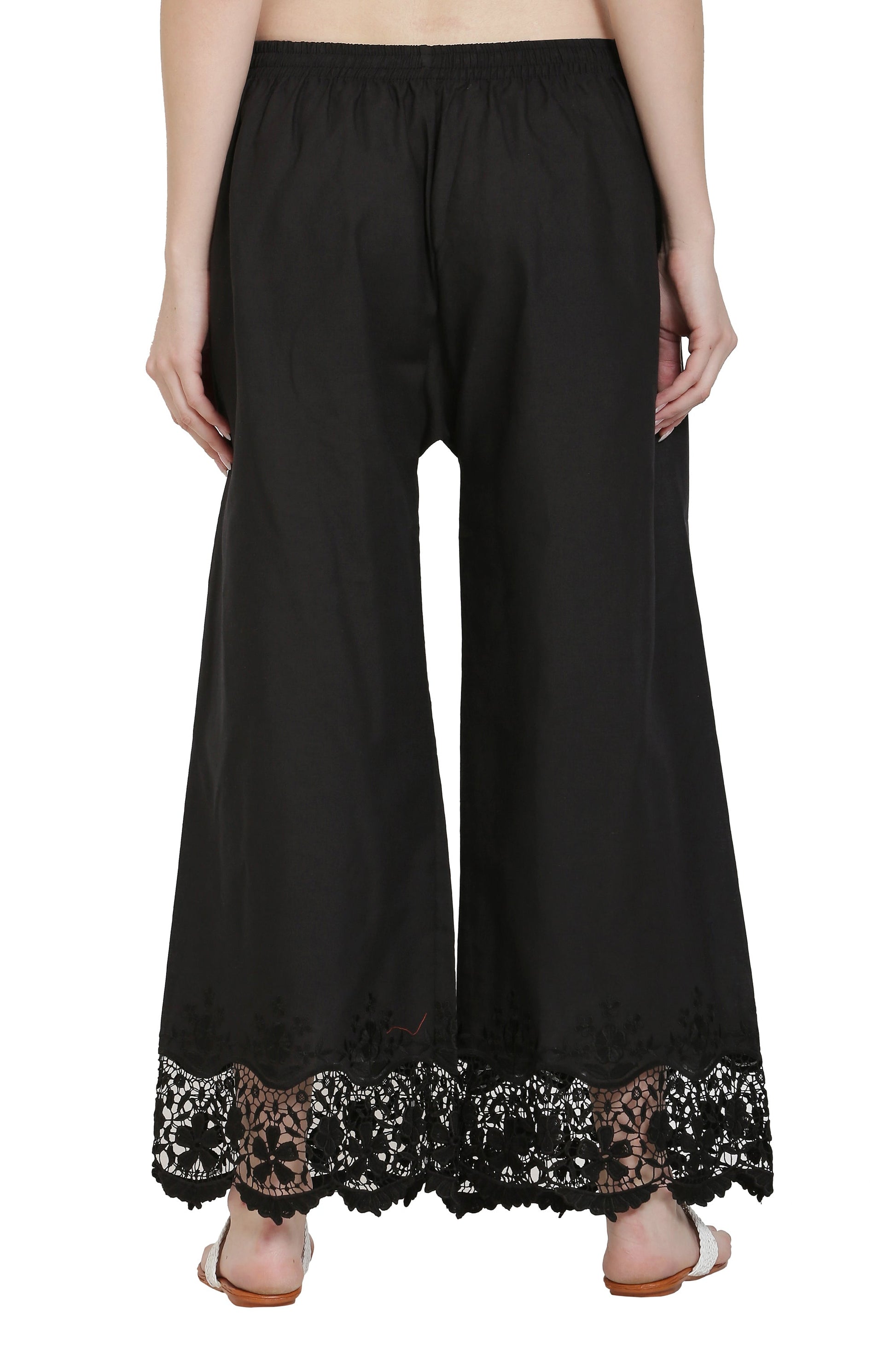 PAVONINE Black Color Chikankari Lace Scalloped Hem Cotton Fabric Sharara For Women