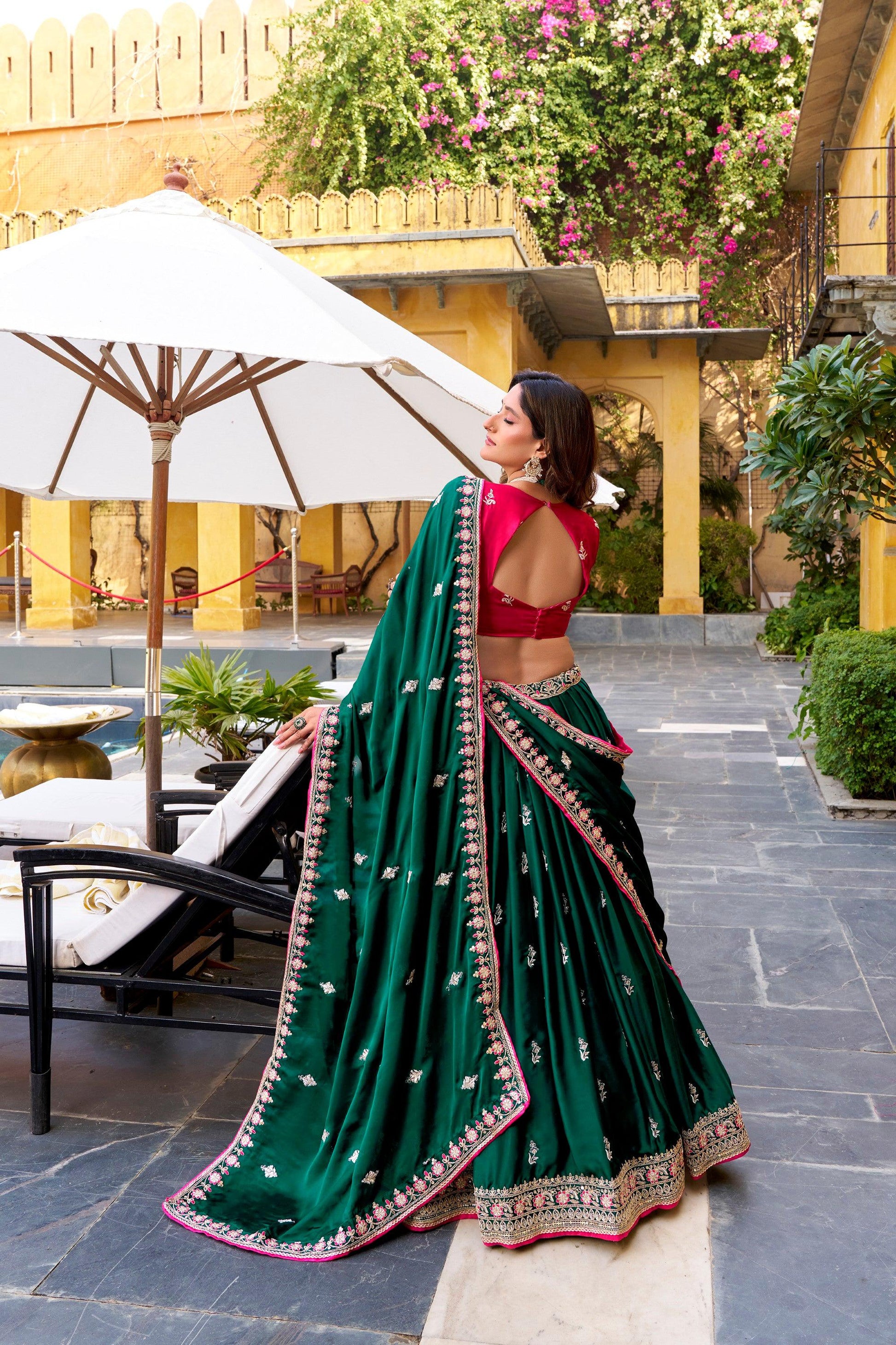 Lorenvalley Fashion Silk Satin Sequins and Thread Embroidery Work Lehenga Choli with Dupatta