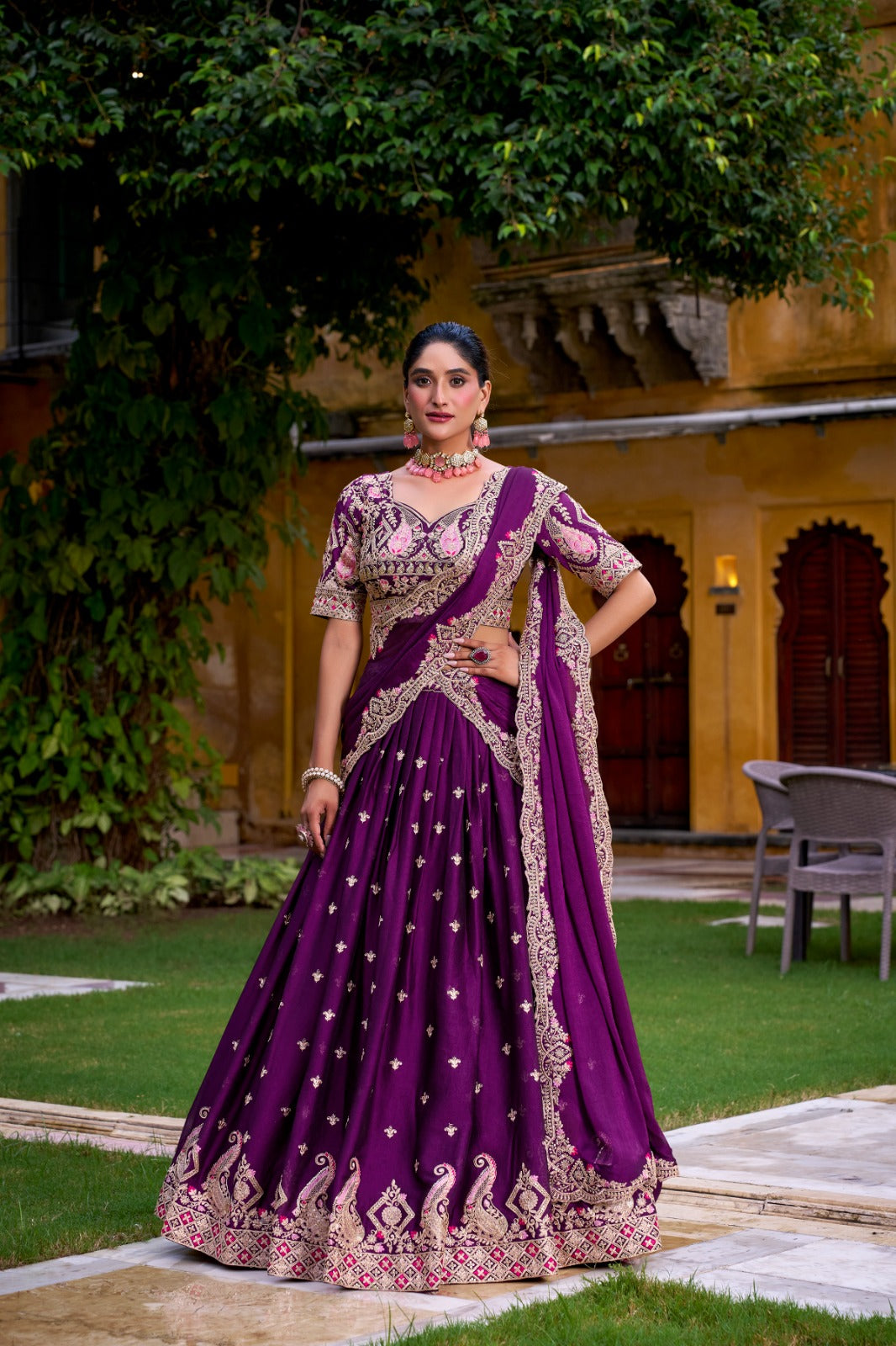 Lorenvalley Fashion Purple Rangoli Crush Sequins and Thread Embroidery Work Lehenga Choli with Dupatta 