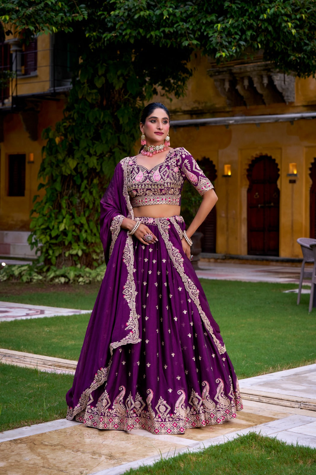 Lorenvalley Fashion Purple Rangoli Crush Sequins and Thread Embroidery Work Lehenga Choli with Dupatta 
