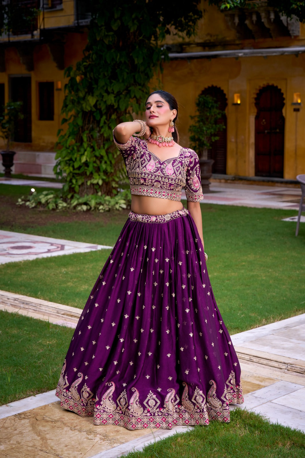 Lorenvalley Fashion Purple Rangoli Crush Sequins and Thread Embroidery Work Lehenga Choli with Dupatta 