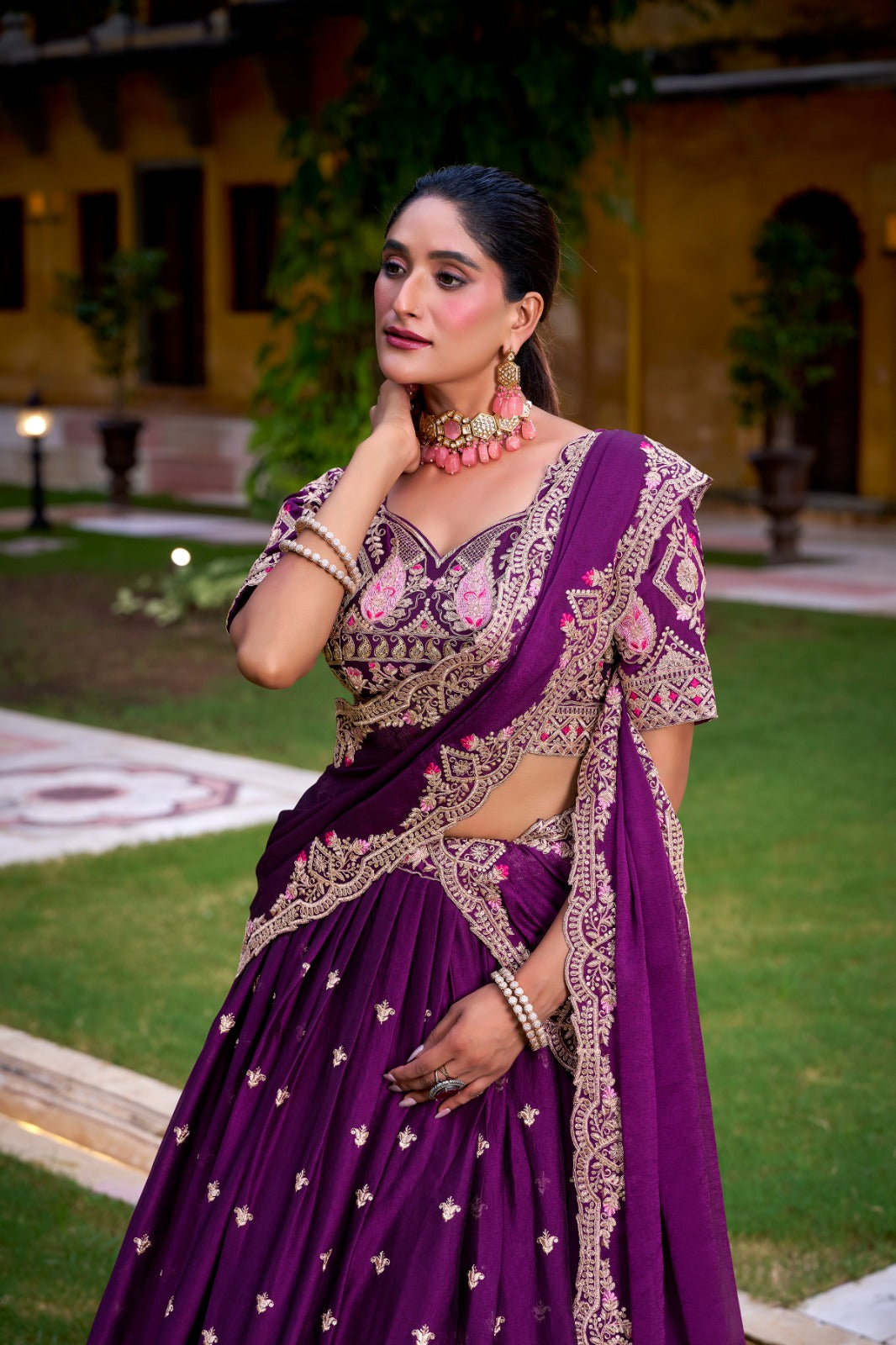 Lorenvalley Fashion Purple Rangoli Crush Sequins and Thread Embroidery Work Lehenga Choli with Dupatta 