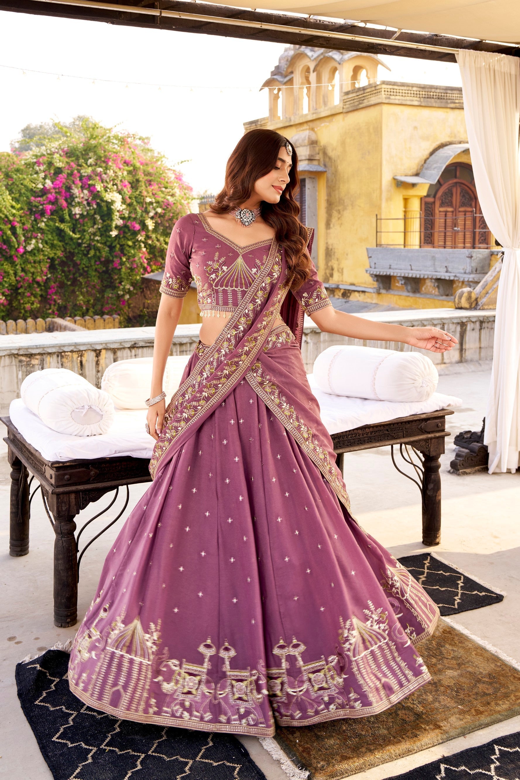 Lorenvalley Fashion Lavender Crush Silk Sequins and Thread Embroidery Work Lehenga Choli with Dupatta 