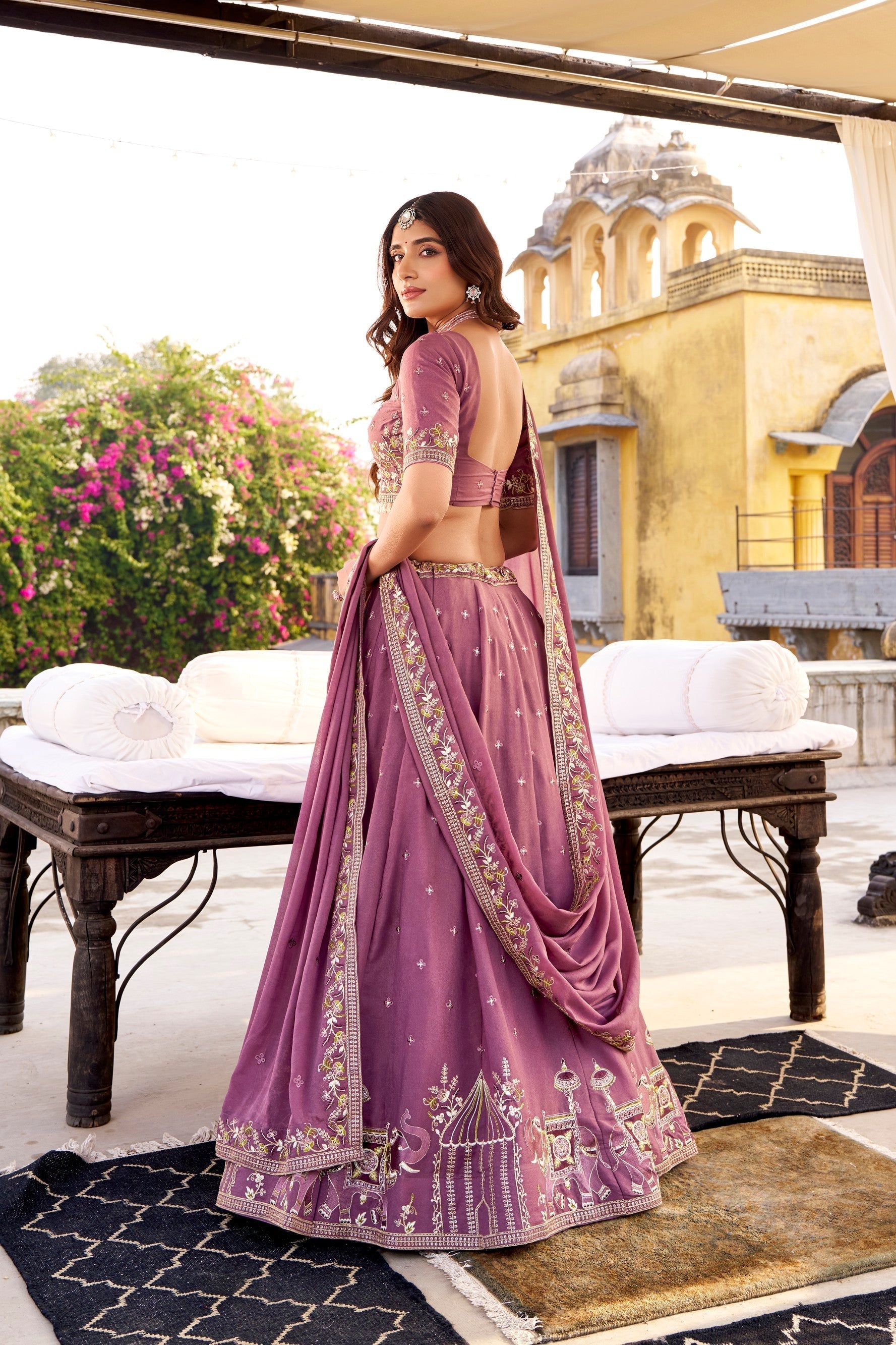 Lorenvalley Fashion Lavender Crush Silk Sequins and Thread Embroidery Work Lehenga Choli with Dupatta 