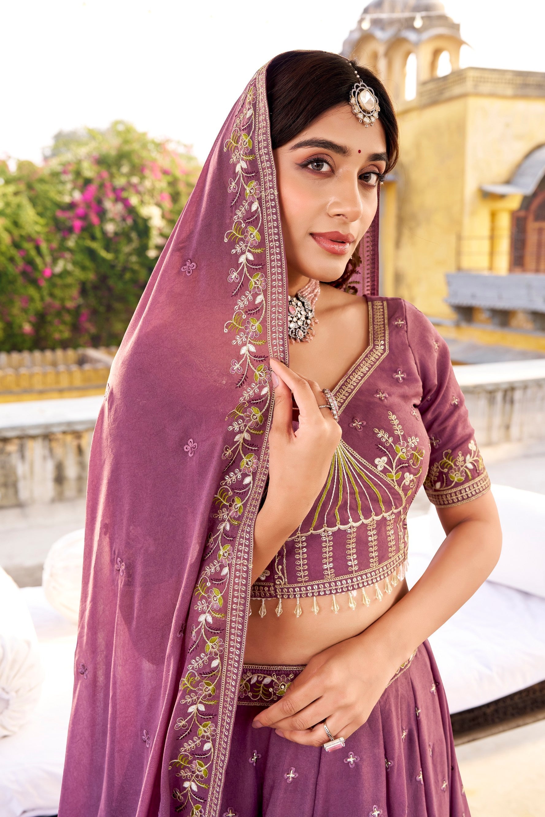 Lorenvalley Fashion Lavender Crush Silk Sequins and Thread Embroidery Work Lehenga Choli with Dupatta 