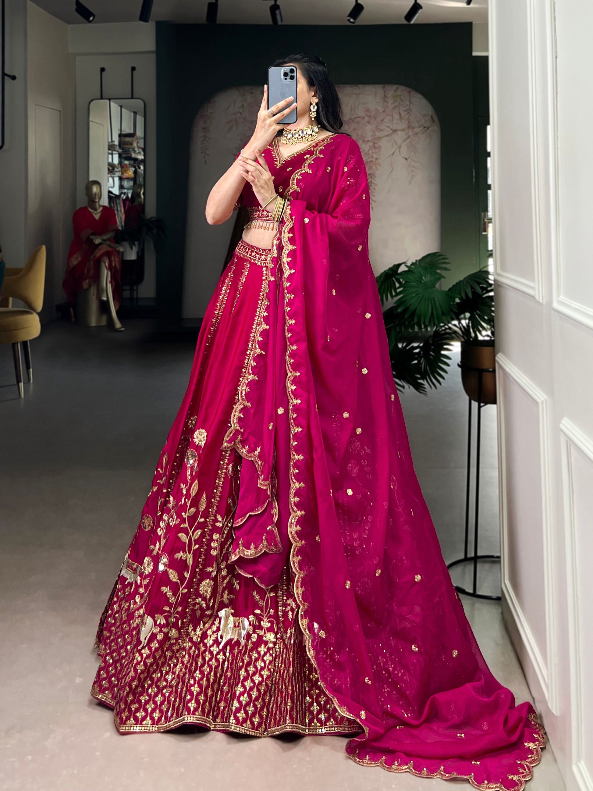 Lorenvalley Fashion Ranipink Natural Silk Sequins and Thread Embroidery Work Lehenga Choli with Dupatta 