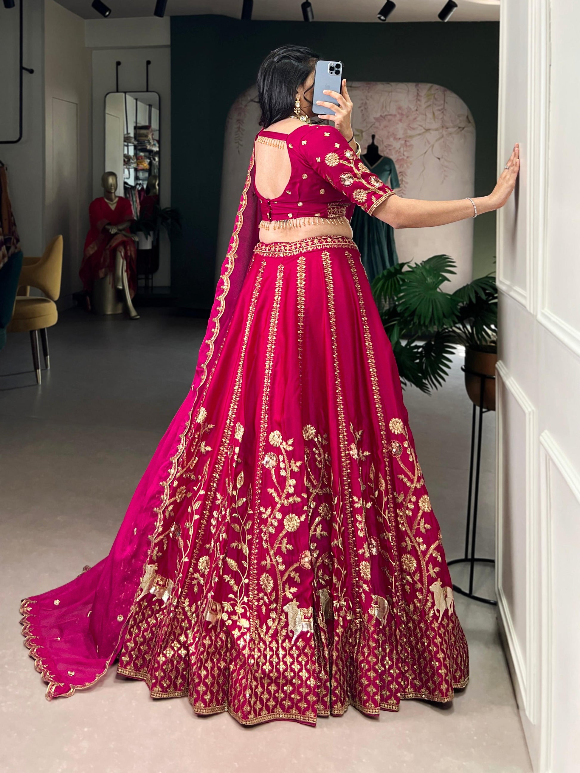 Lorenvalley Fashion Ranipink Natural Silk Sequins and Thread Embroidery Work Lehenga Choli with Dupatta 