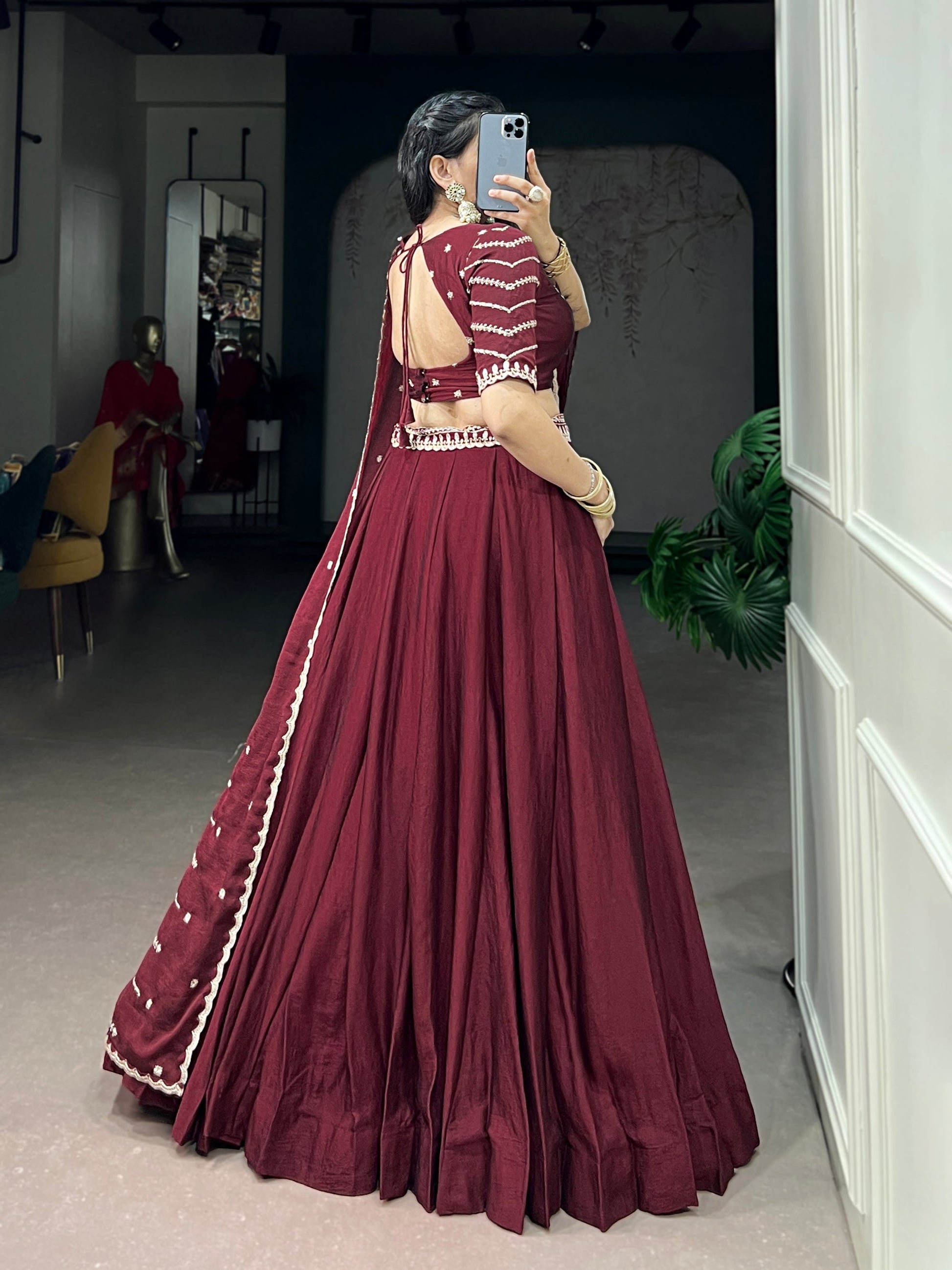 Lorenvalley Fashion Maroon Rangoli Crush Sequins and Thread Embroidery Work Belt Lehenga Choli with Dupatta