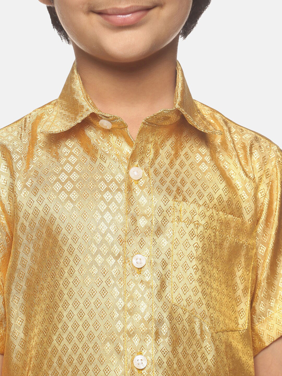 Sethukrishna Boys Golden & White Shirt with Dhoti