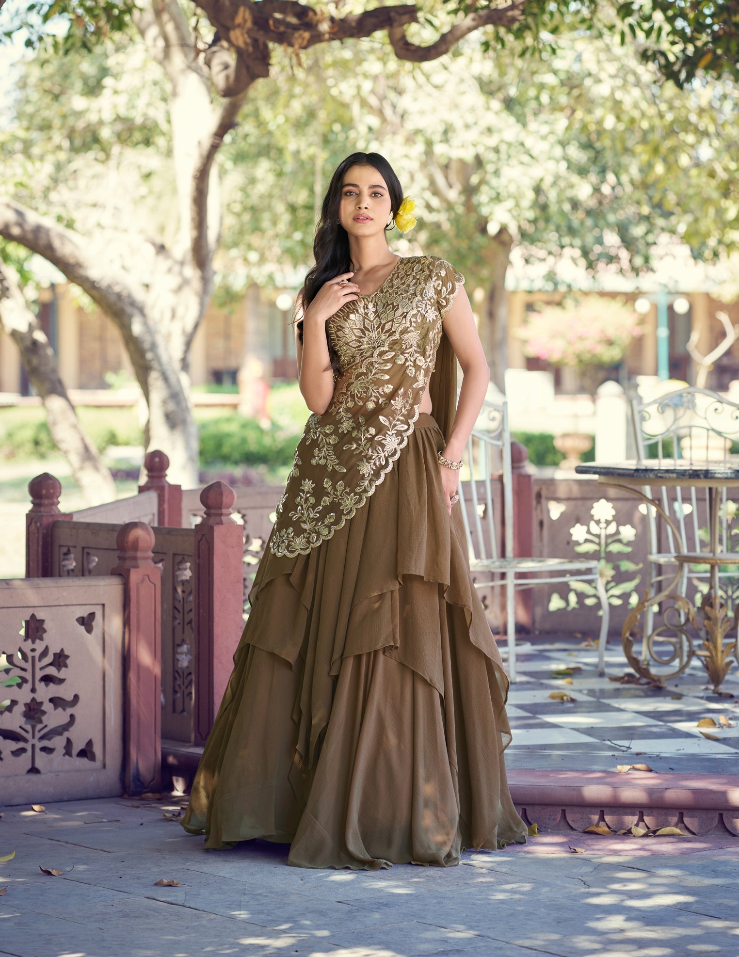 Lorenvalley Fashion Marble Fabric Plain Lehenga Sequins & Intricate Thread Work Choli With Dupatta