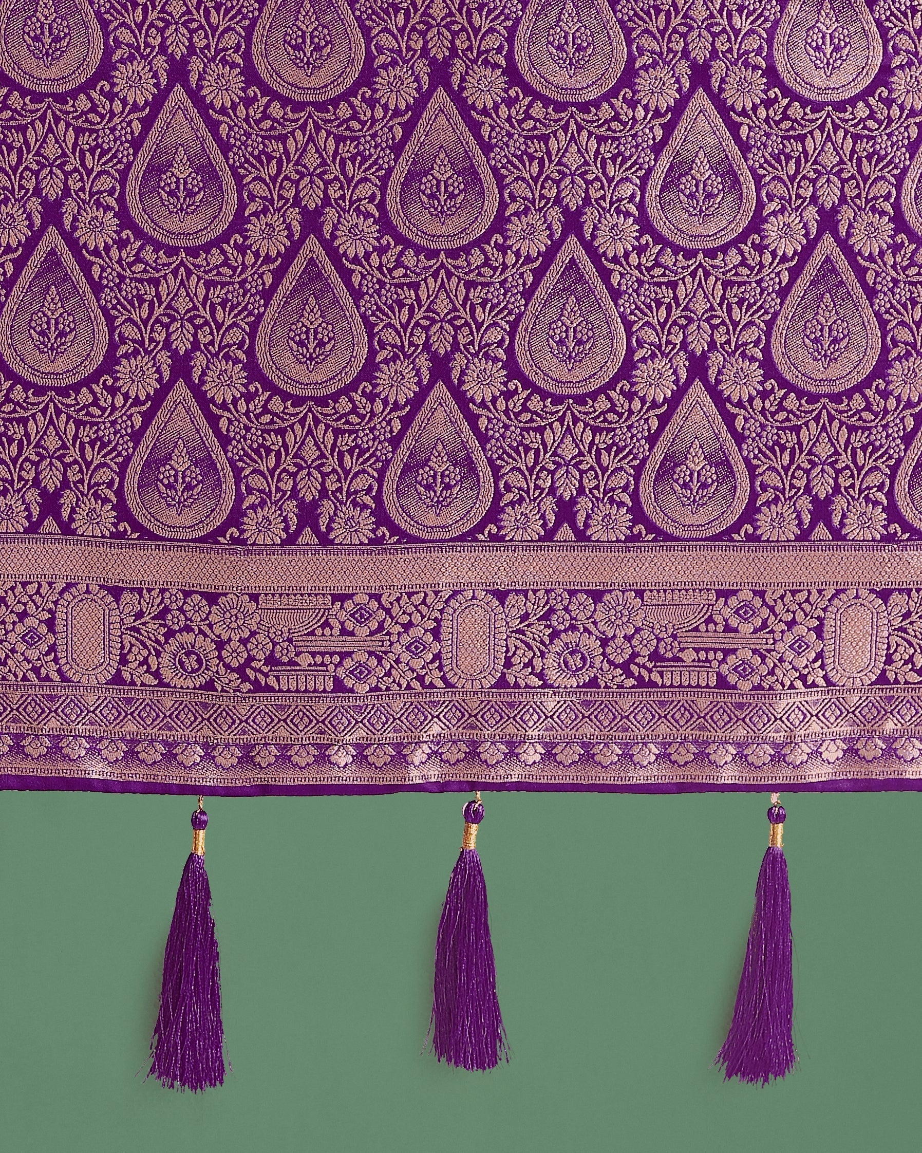 Monjolika Fashion Purple With Gold Bordar Banarasi Woven Satin Saree | Swadesiicart